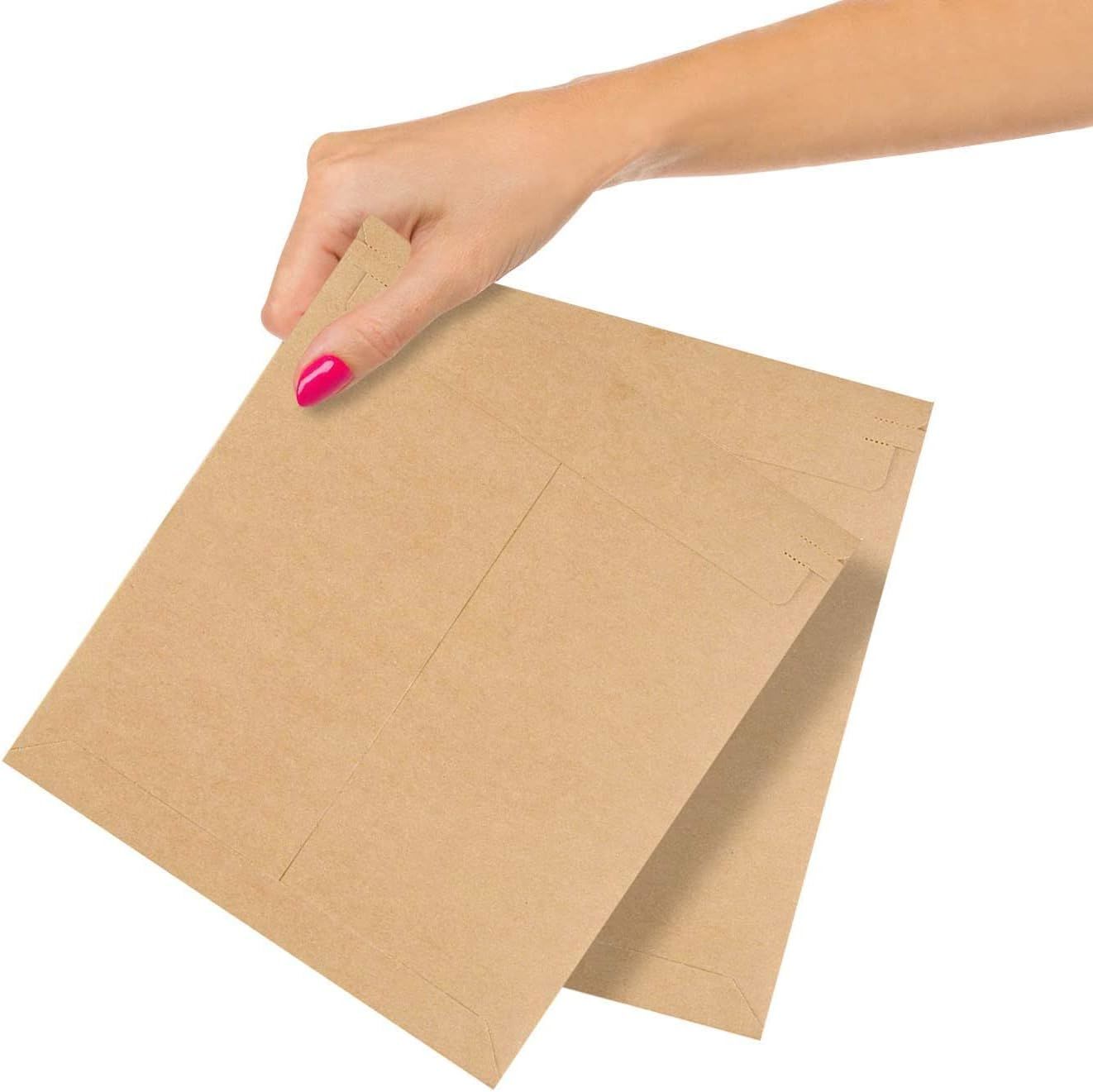 Rigid Mailers 6" x 8"; Pack of 100 Brown Cardboard Envelope Mailers; Self-Sealing Hard Shipping Envelopes; Double Wall Cardboard Mailers; Recyclable Stay Flat Mailers; Sturdy Kraft Mailers