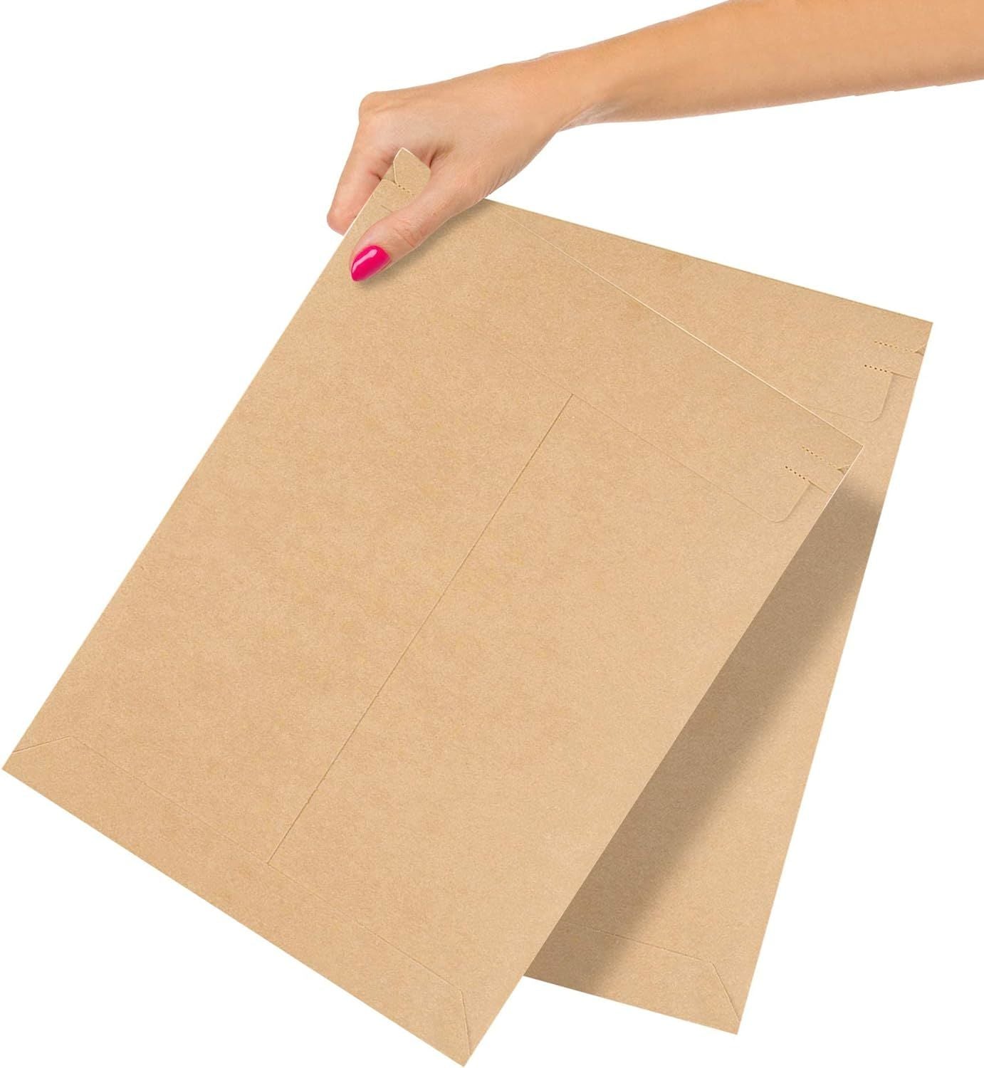 Brown Rigid Mailers 9.5 x 13 Self-Seal Hard Shipping Envelopes Pack of 200 No Bend Cardboard Envelope Mailers Heavy-Duty Cardboard Mailers; Flat Kraft Mailers with Tear Strip for Documents; Photos