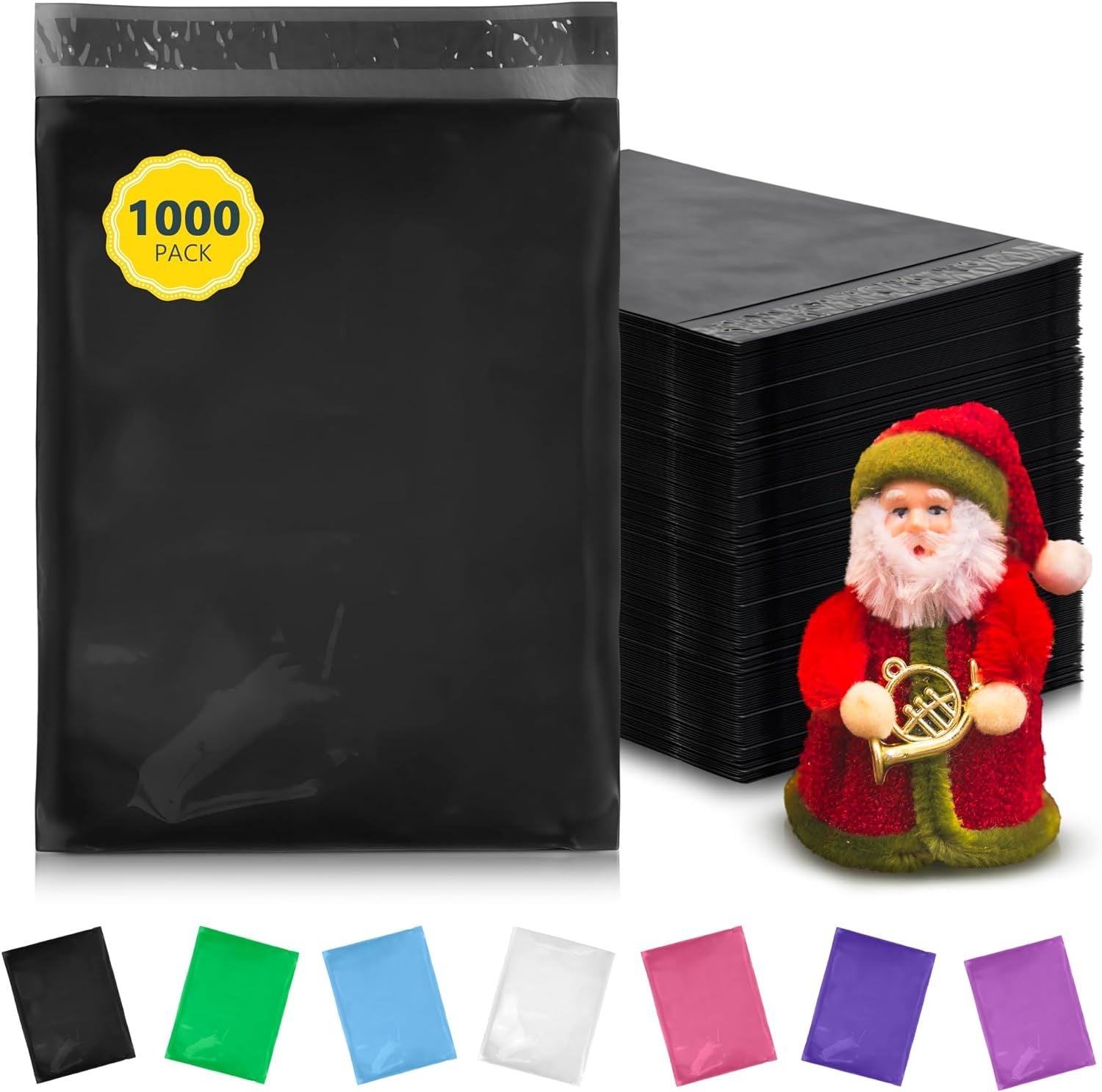 Black Poly Mailers 10" x 13"; Pack of 1000 Waterproof Shipping Bags for Small Business; 2 mil Thick Tear-Resistant Poly Mailer Bag; Self-Sealing Plastic Mailing Bags for Clothes; Shoe Boxes