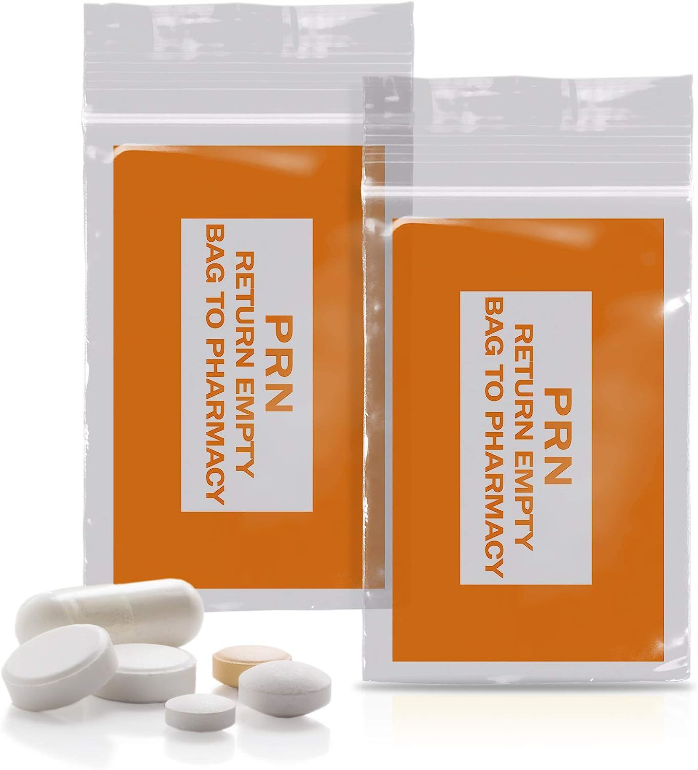 Pack of 1000 Orange PRN Bags; Clear 2 x 3. Zipper Printed Bags 2x3 with 2 mil Thick. Secure Seal Type Closure. Polyethylene Bags for Health Needs; Ide