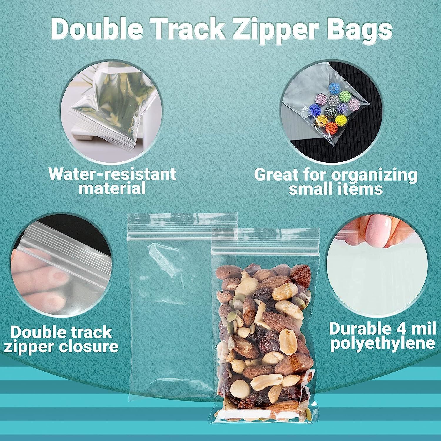 Pack of 1000 Clear Zipper Bags 4 x 6. Ultra Thick 4 mil Poly Bags 4x6. Polyethylene Seal Top Bags with Double Track. Plastic bags for industrial; food