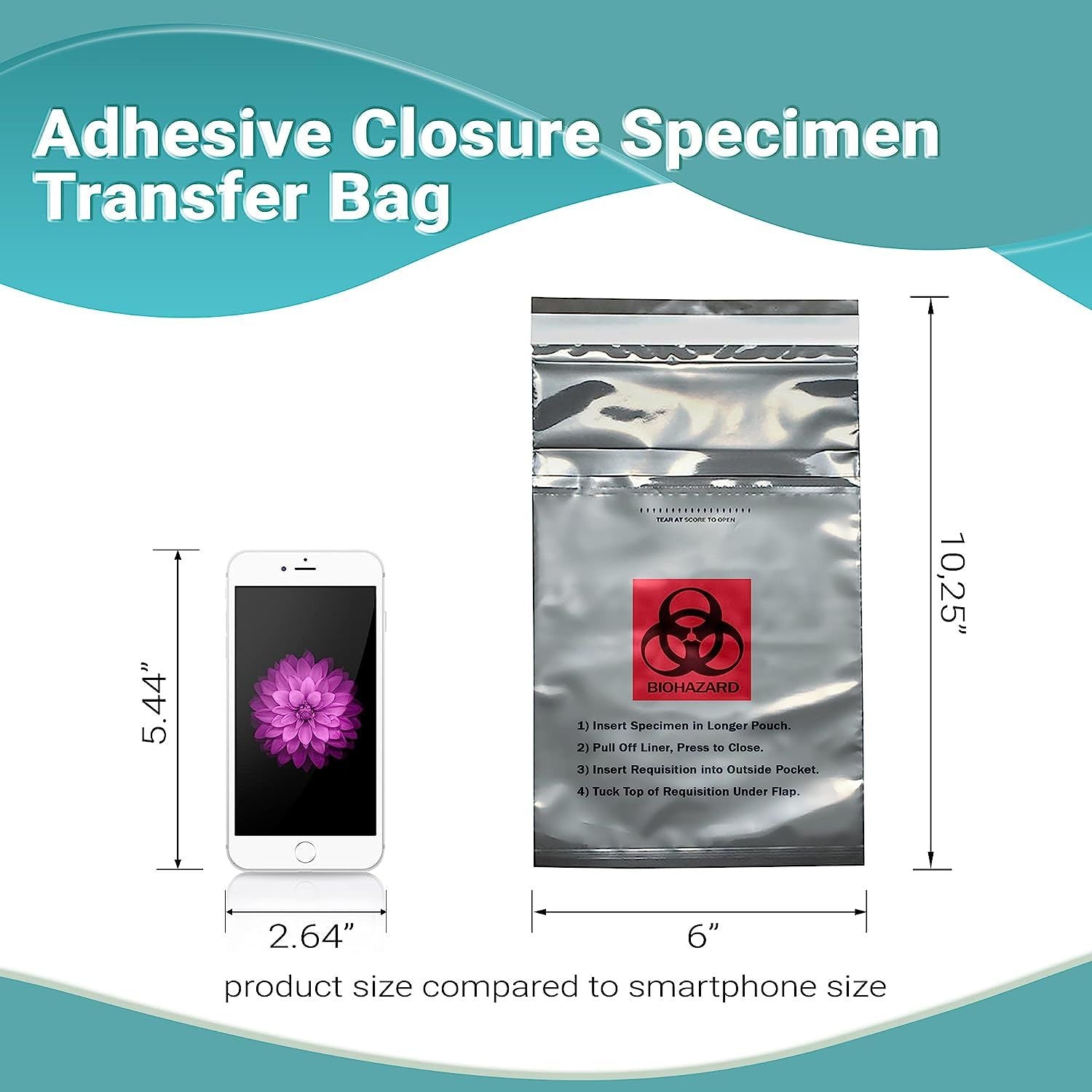 Pack of 1000 Specimen Transfer Bags 6 x 10 1/4. Opaque Seal Top Bags 6 x 10.25 Printed Biohazard 2 mil. Adhesive Closure. Polyethylene Bags for Health
