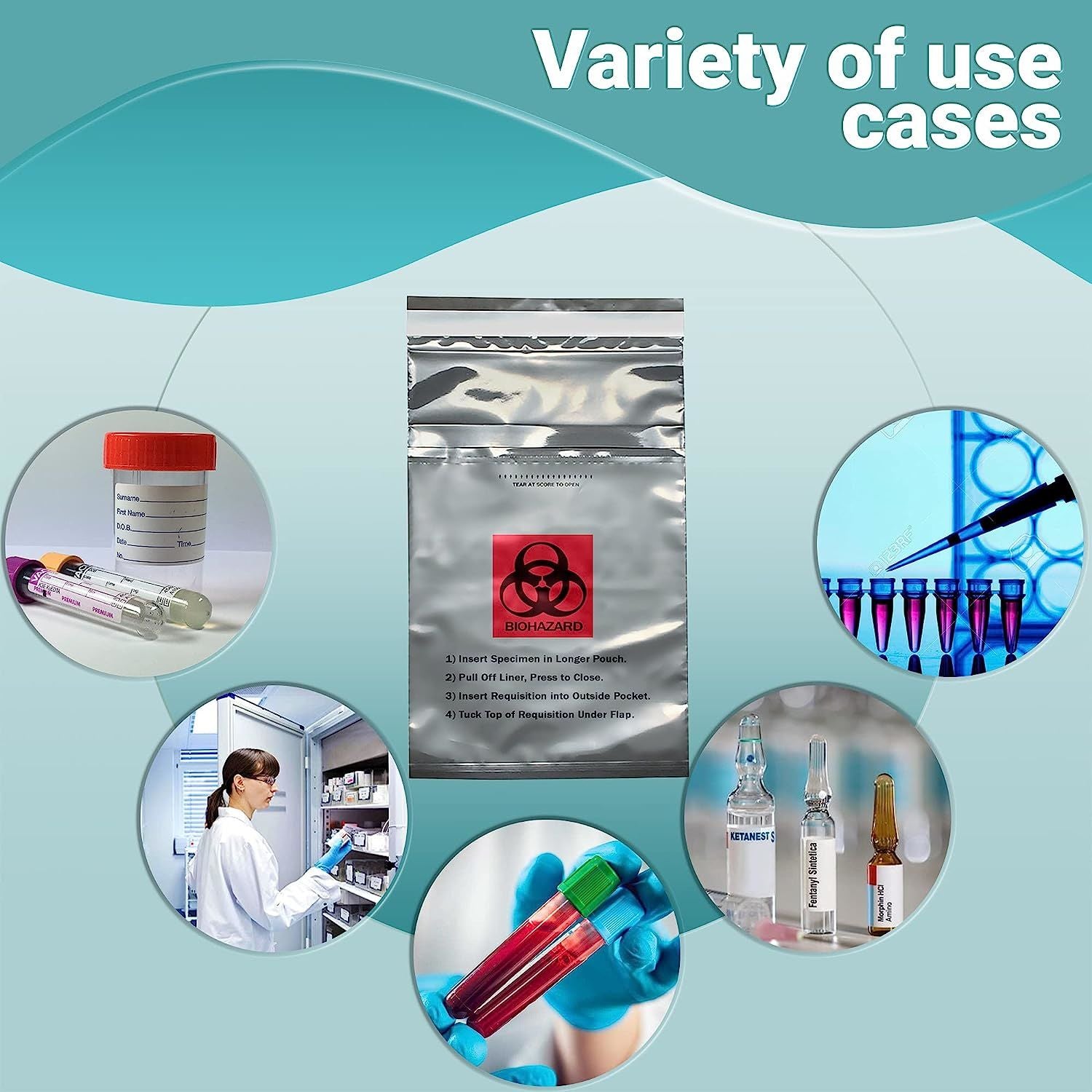 Pack of 1000 Specimen Transfer Bags 6 x 10 1/4. Opaque Seal Top Bags 6 x 10.25 Printed Biohazard 2 mil. Adhesive Closure. Polyethylene Bags for Health