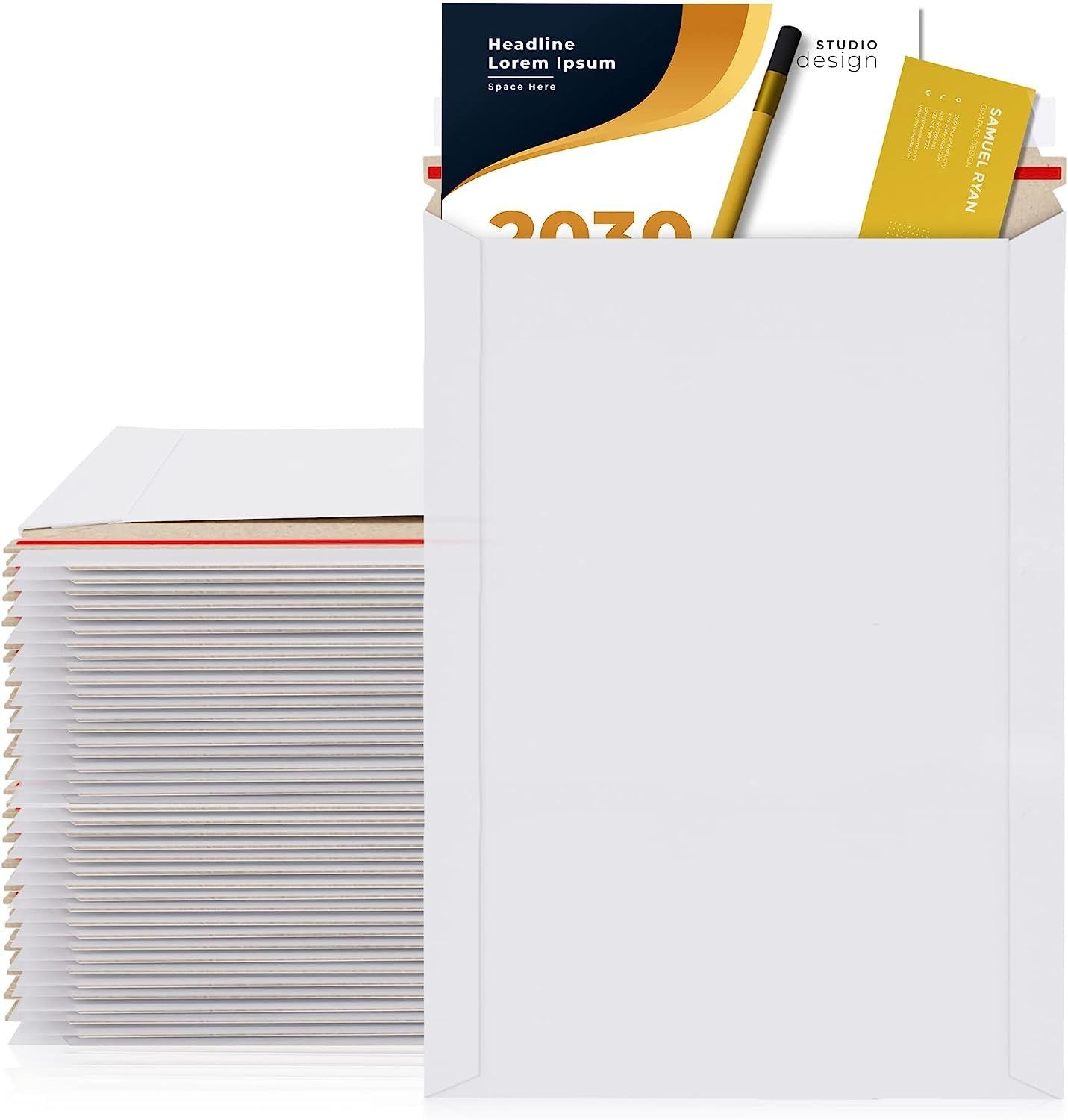 Pack of 100 White Rigid Mailers 13 x 18 Paperboard Stay Flat Photo Mailers 13x18 No Bend; Documents Cardboard Envelopes with Self Sealing; Mailing; Shipping; Packaging; Packing.