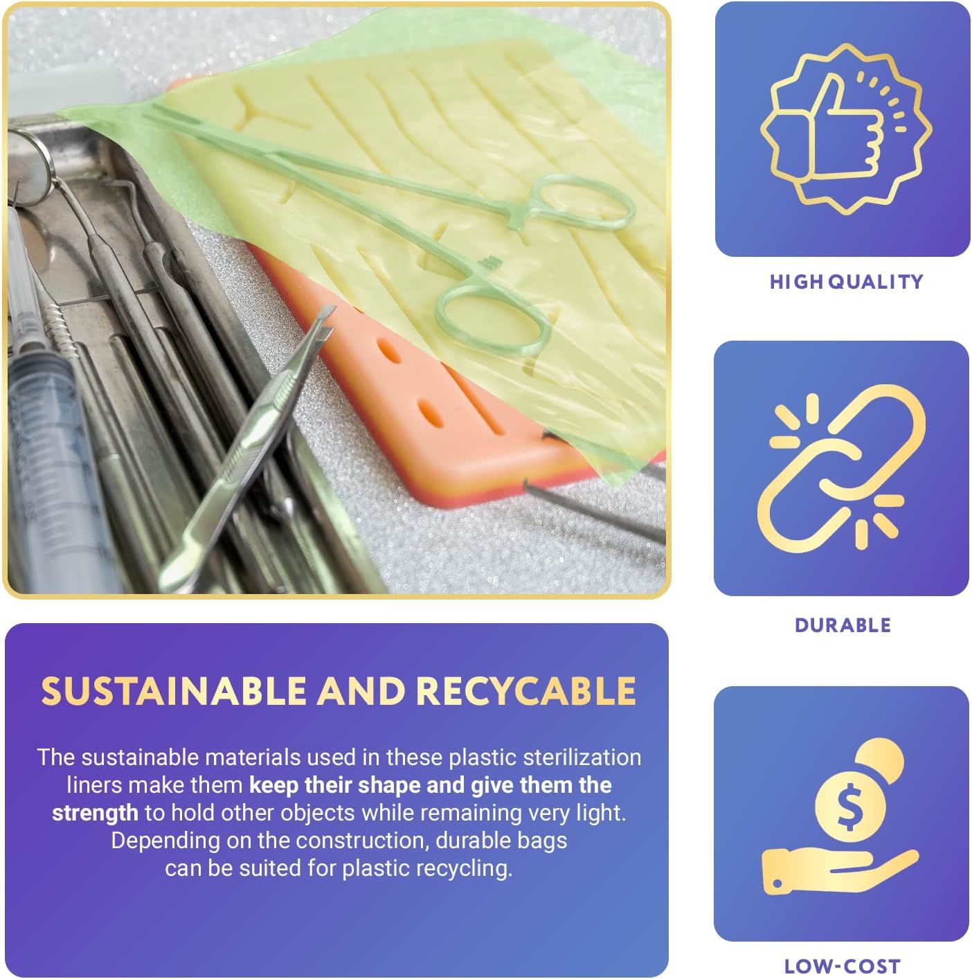 Pack of 1000 Green-Tinted Sterilization Bags 12 x 15. Polyethylene Bags 12x15. Open Ended Packages with 2 mil Thickness. Plastic Bags for Health Needs