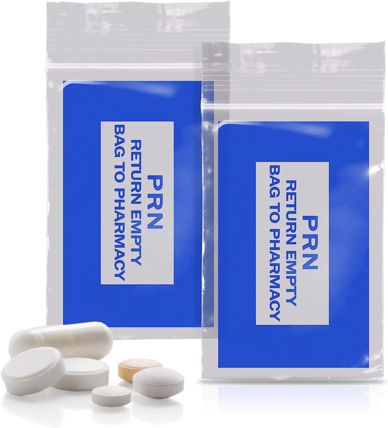 Pack of 1000 Blue PRN Bags; Clear 2 x 3. Zipper Printed Bags 2x3 with 2 mil Thick. Secure Seal Type Closure. Polyethylene Bags for Health Needs; Ideal