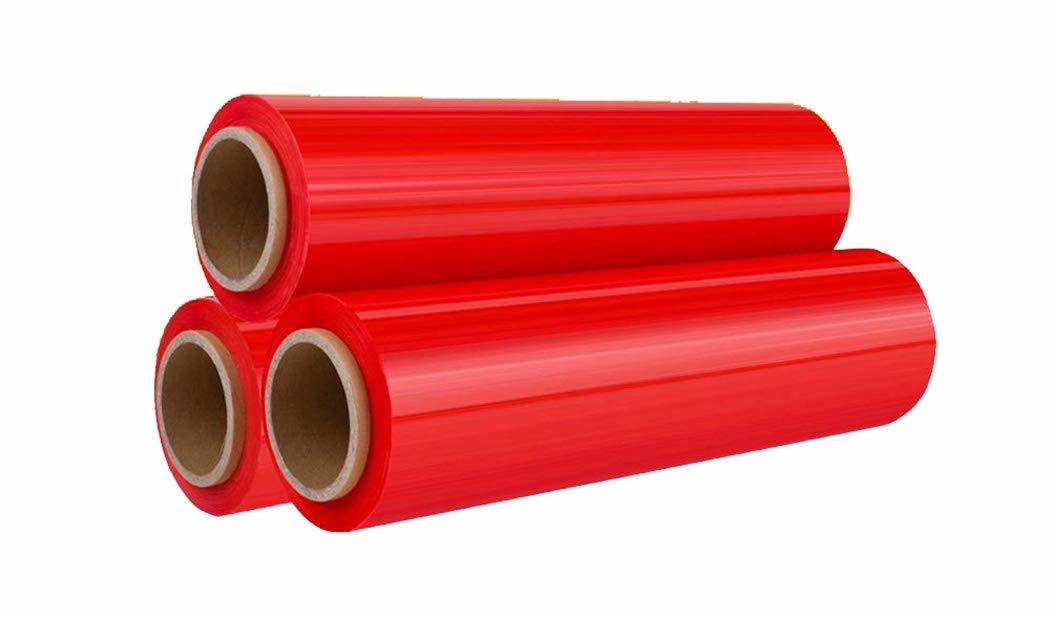 4 Rolls of Blown Hand Stretch Film 18" x 1500'. Red Hand Stretch Wrap; 80 Gauge. Tear Resistant Residue Free Film for Moving; Shipping; Wrapping. Industrial Grade Pallet Shrink Wrap Film.