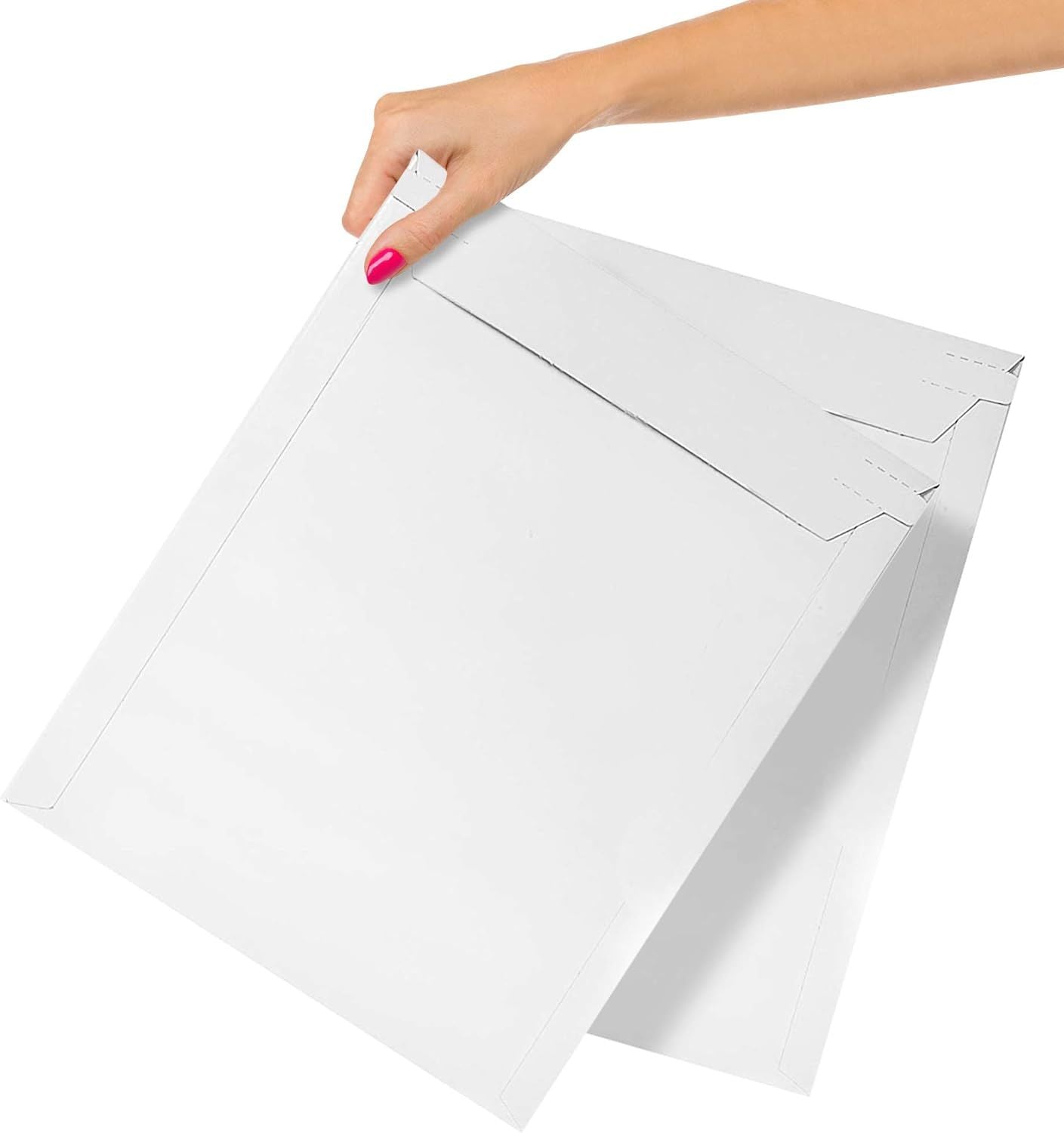 Rigid Mailers 11" x 13.5"; Pack of 100 White Cardboard Envelope Mailers; Self-Sealing Hard Shipping Envelopes; Double Wall Cardboard Mailers; Recyclable Stay Flat Mailers; Sturdy Kraft Mailers