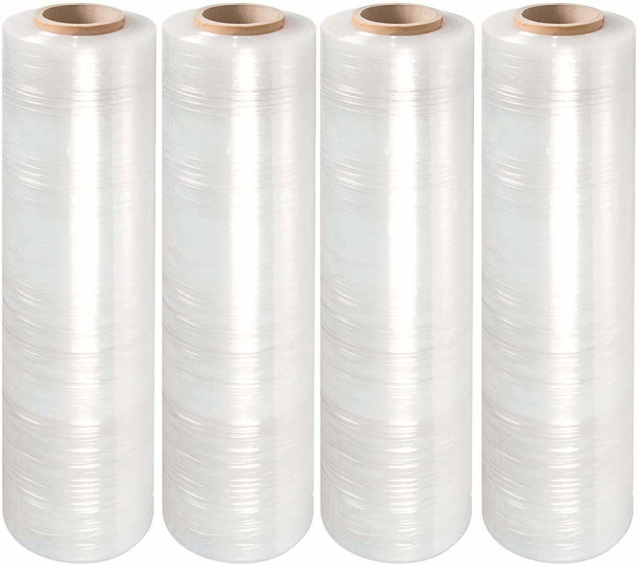 4 Rolls of Blown Hand Stretch Film 12" x 2000'. Clear Hand Stretch Wrap; 60 Gauge. Tear Resistant Residue Free Film for Moving; Shipping; Wrapping. Industrial Grade Pallet Shrink Wrap Film.