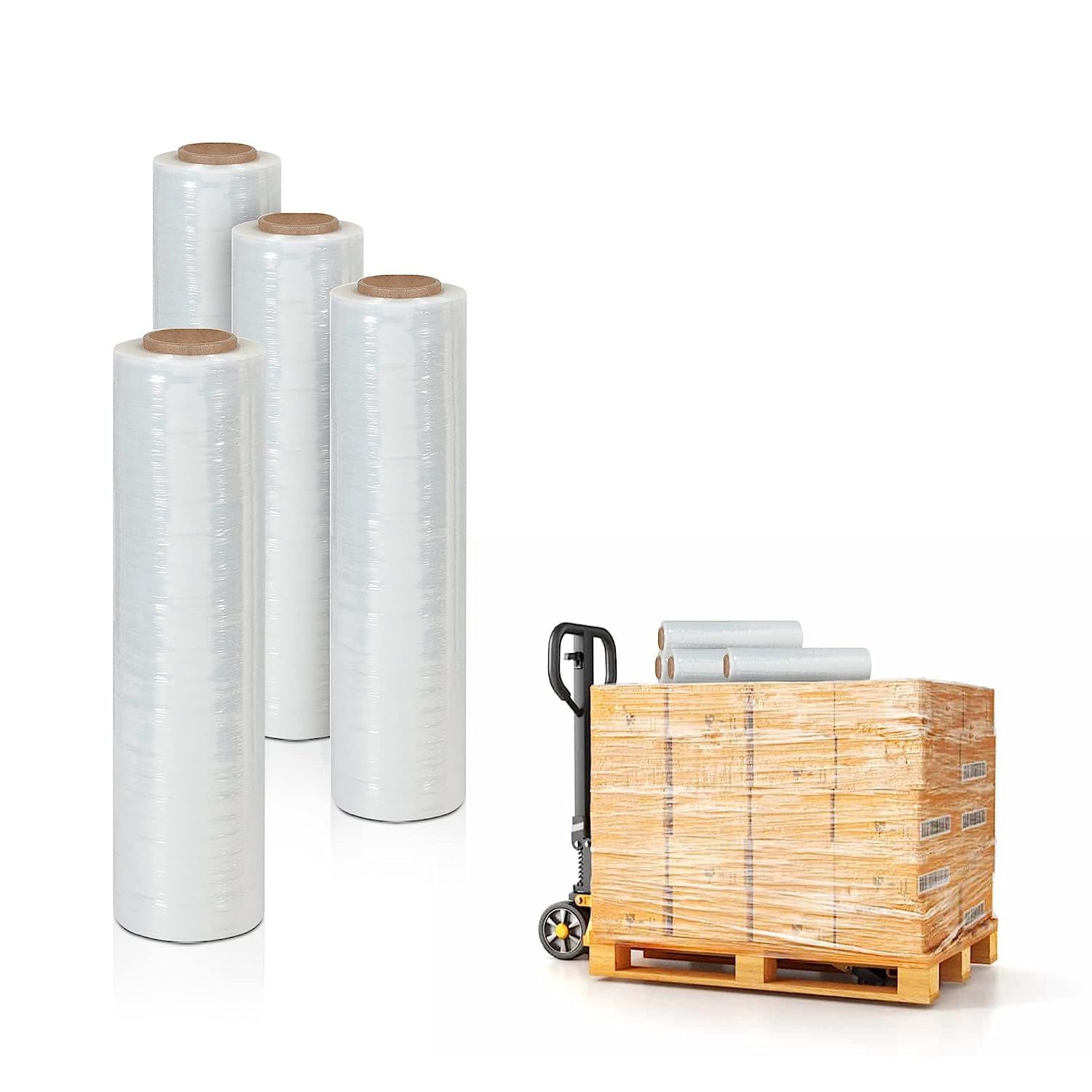 4 Rolls of Blown Hand Stretch Film 12" x 1500'. Clear Hand Stretch Wrap; 90 Gauge. Tear Resistant Residue Free Film for Moving; Shipping; Wrapping. Industrial Grade Pallet Shrink Wrap Film.