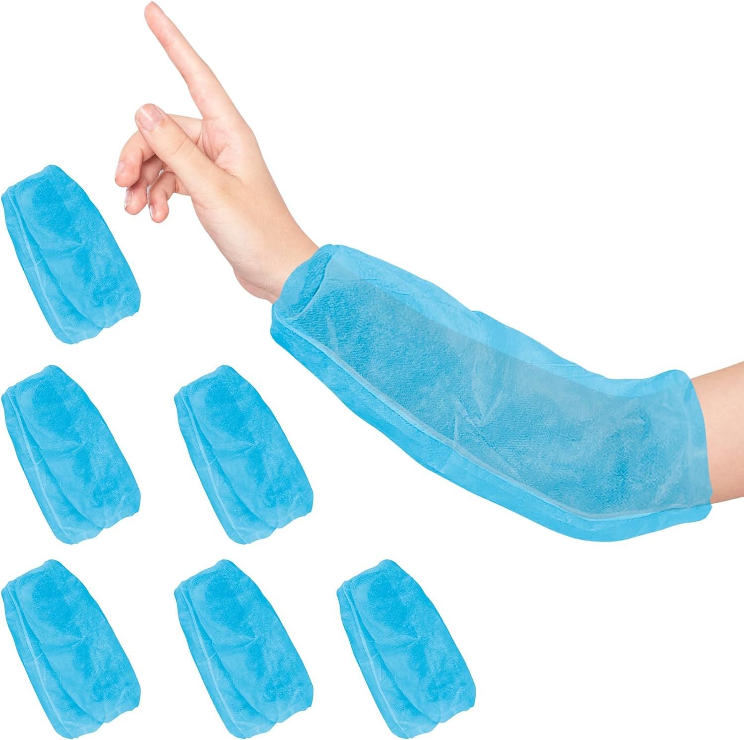 Blue Polypropylene Sleeves 18" Pack of 100 Non-Woven Fabric Oversleeves Protective Arm Sleeves Covers with Elasticated Wrist Elbow Plastic Arm Protect
