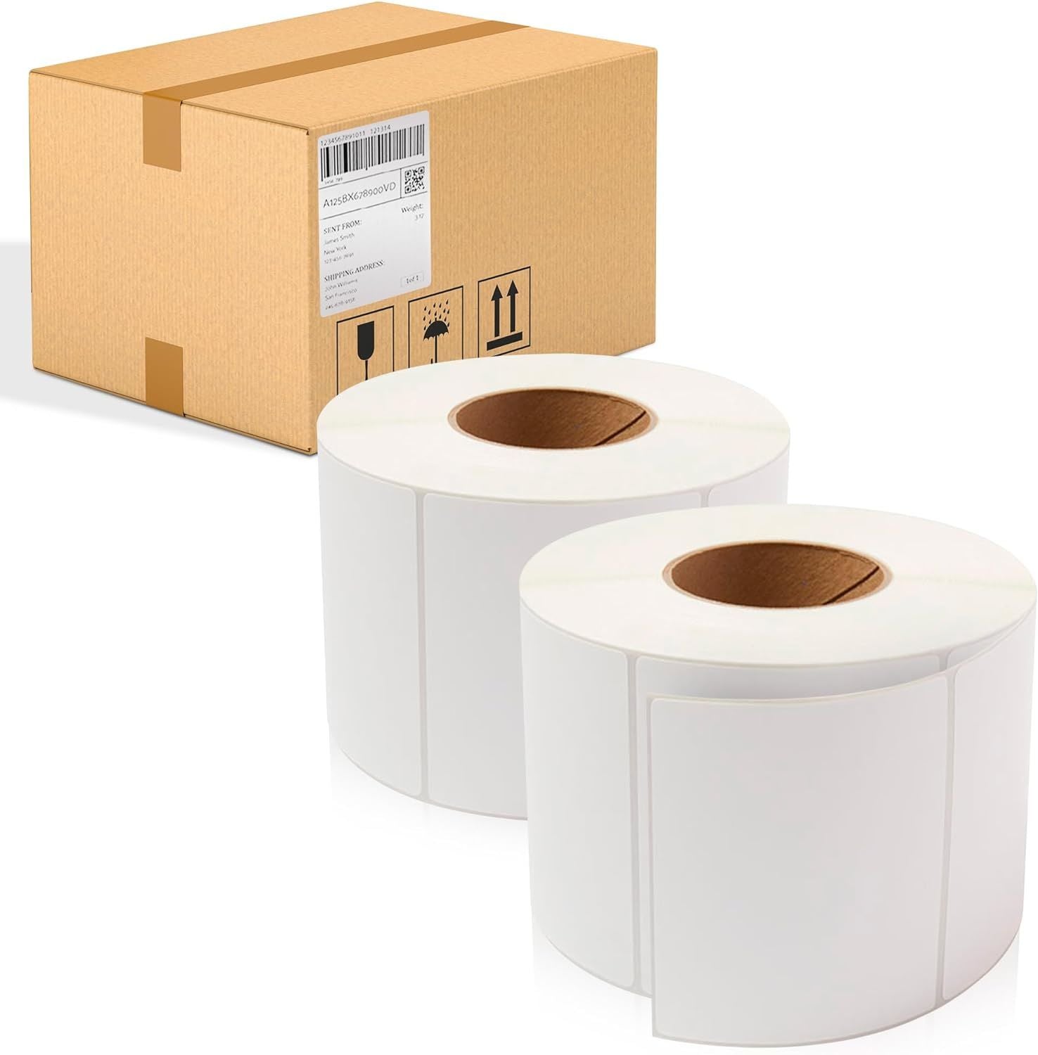Thermal Transfer Labels 6" x 4" Nonperforated 12" OD. Pack of 8600 Thermal Shipping Labels 3" core. Self-Adhesive Rolls. Mailing Postage. Printing Pap