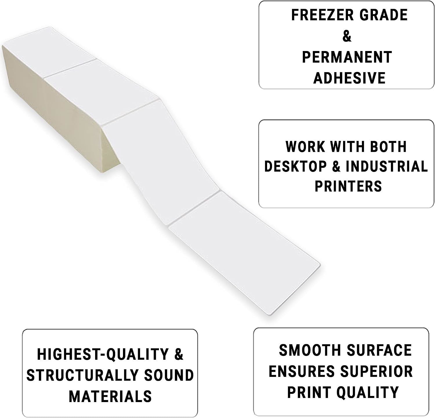 4000 Pack Thermal Transfer Fanfold Labels 4" x 6" Freezer Grade. Perforated Self-Adhesive Rolls. Mailing Postage. Printing Paper. Blank for Shipping; 