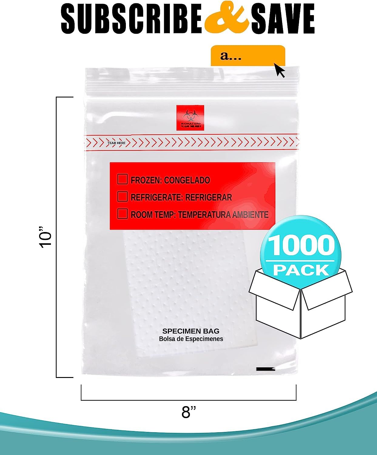 Pack of 1000 Specimen Transfer Bags 8 x 10. Low density polyethylene Printed Bags 8x10 Clear Plastic Bags 1.75 mil for Health needs. Great for Infirma