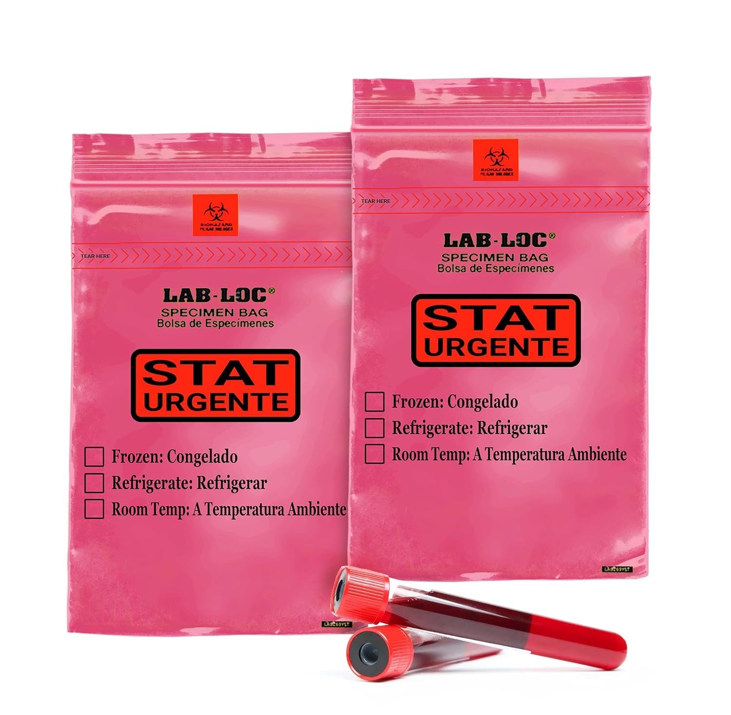 Pack of 1000 Specimen Bags "STAT"; Red 6 x 9. Zipper Plastic Bags 6x9. Low Density Polyethylene Bags 1.75 mil for Health Needs. Great for Infirmaries.