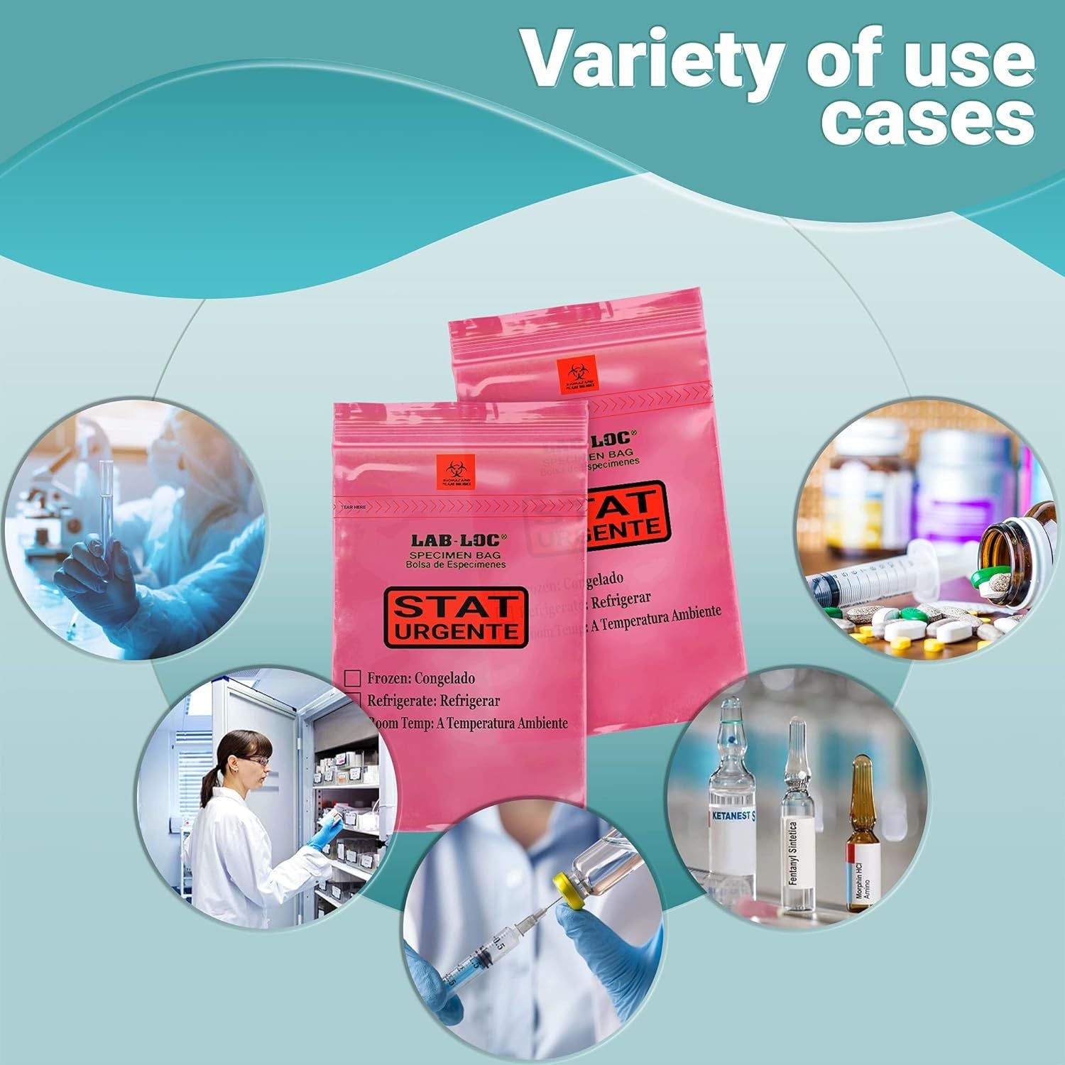 Pack of 1000 Specimen Bags "STAT"; Red 6 x 9. Zipper Plastic Bags 6x9. Low Density Polyethylene Bags 1.75 mil for Health Needs. Great for Infirmaries.