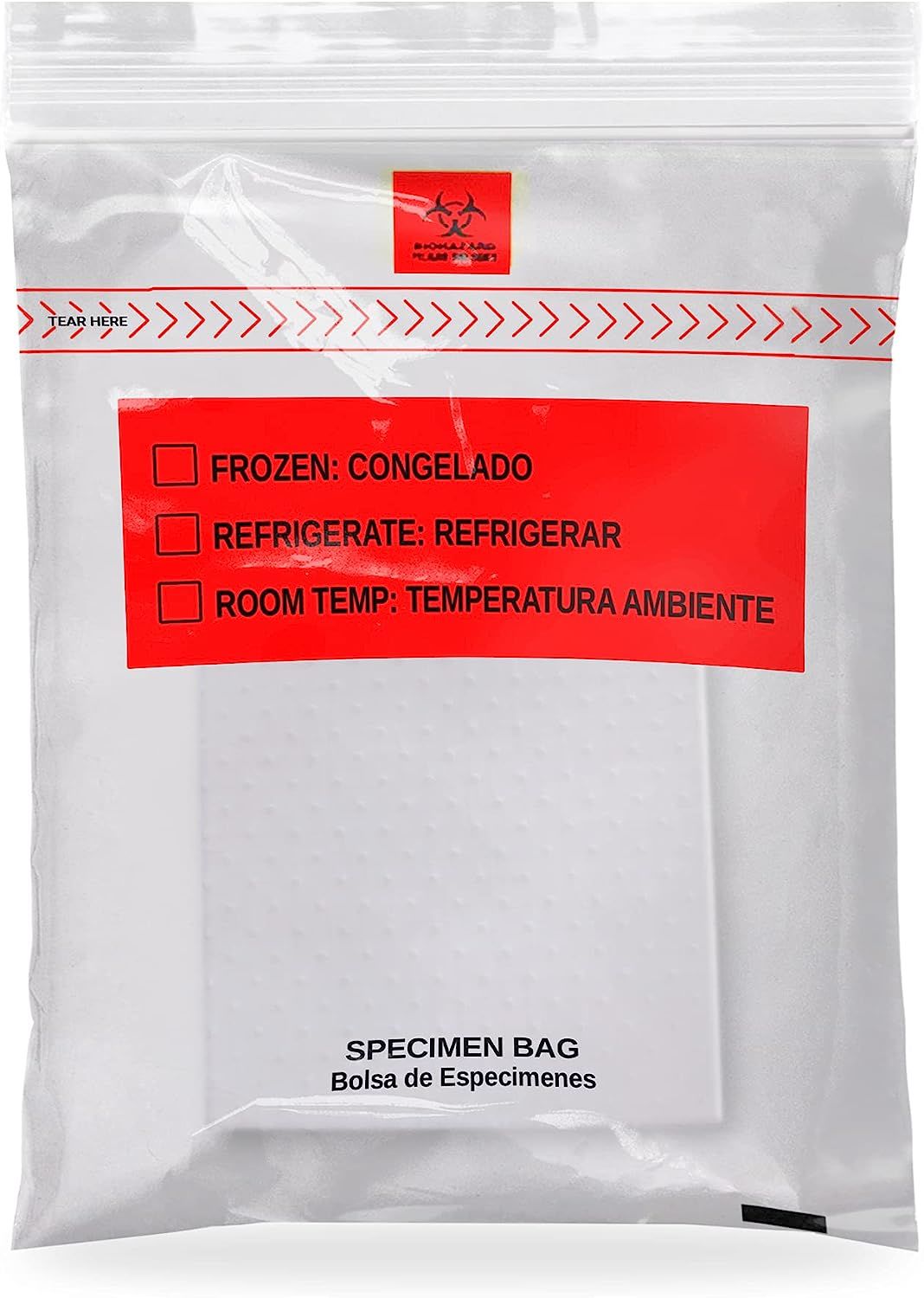 Pack of 1000 Specimen Transfer Bags 12 x 15. Zipper Bags with Absorbent pad 12x15. Plastic Poly Bags 1.75 mil for Health Needs. Great for Infirmaries. Removable Biohazard Symbol.