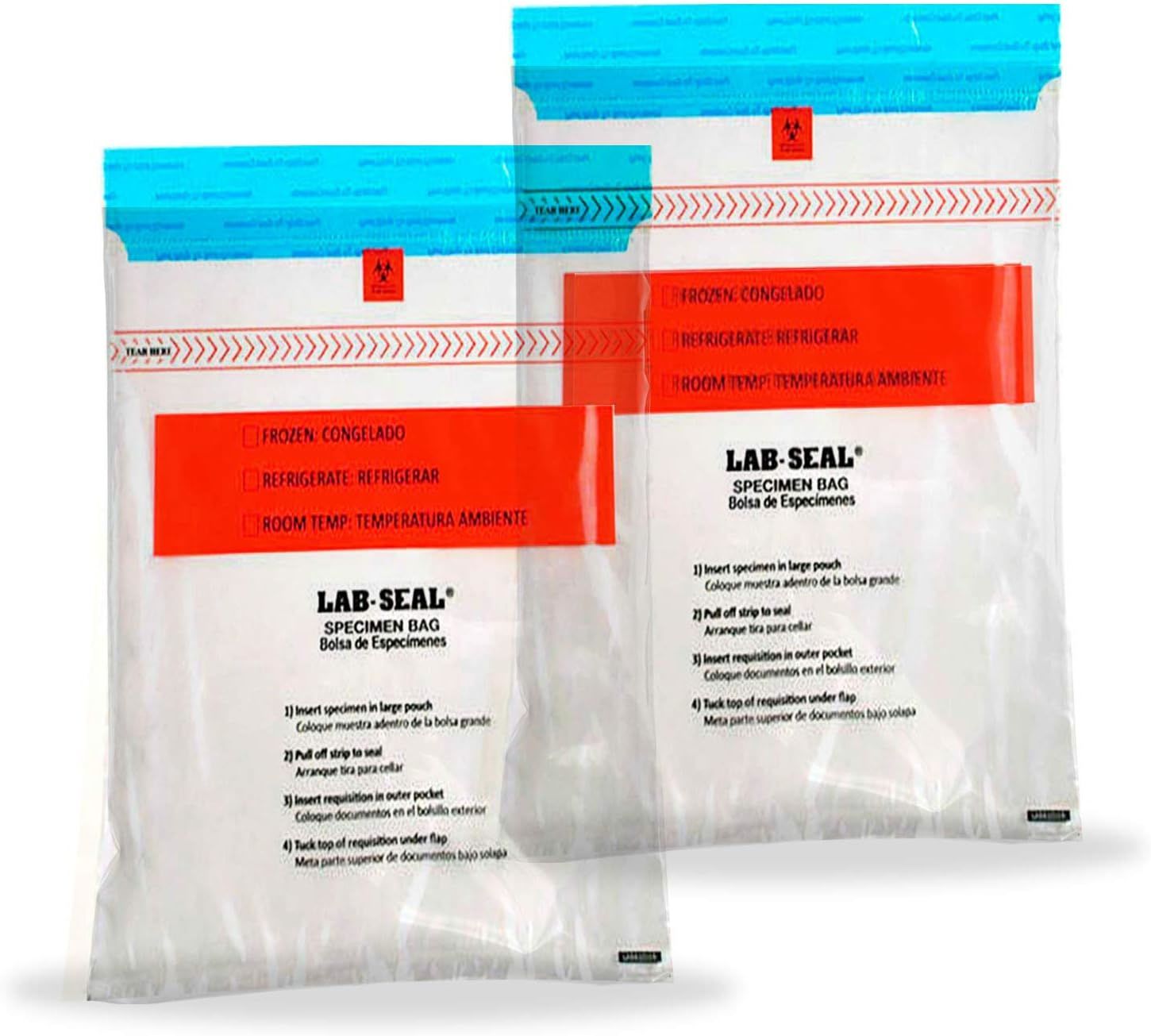 Pack of 1000 Tamper-Evident Specimen Bags; Clear 6 x 10. Printed Polyethylene Bags 6x10. Pull Tab Adhesive Closure 1.80 mil Thick. Removable Biohazard