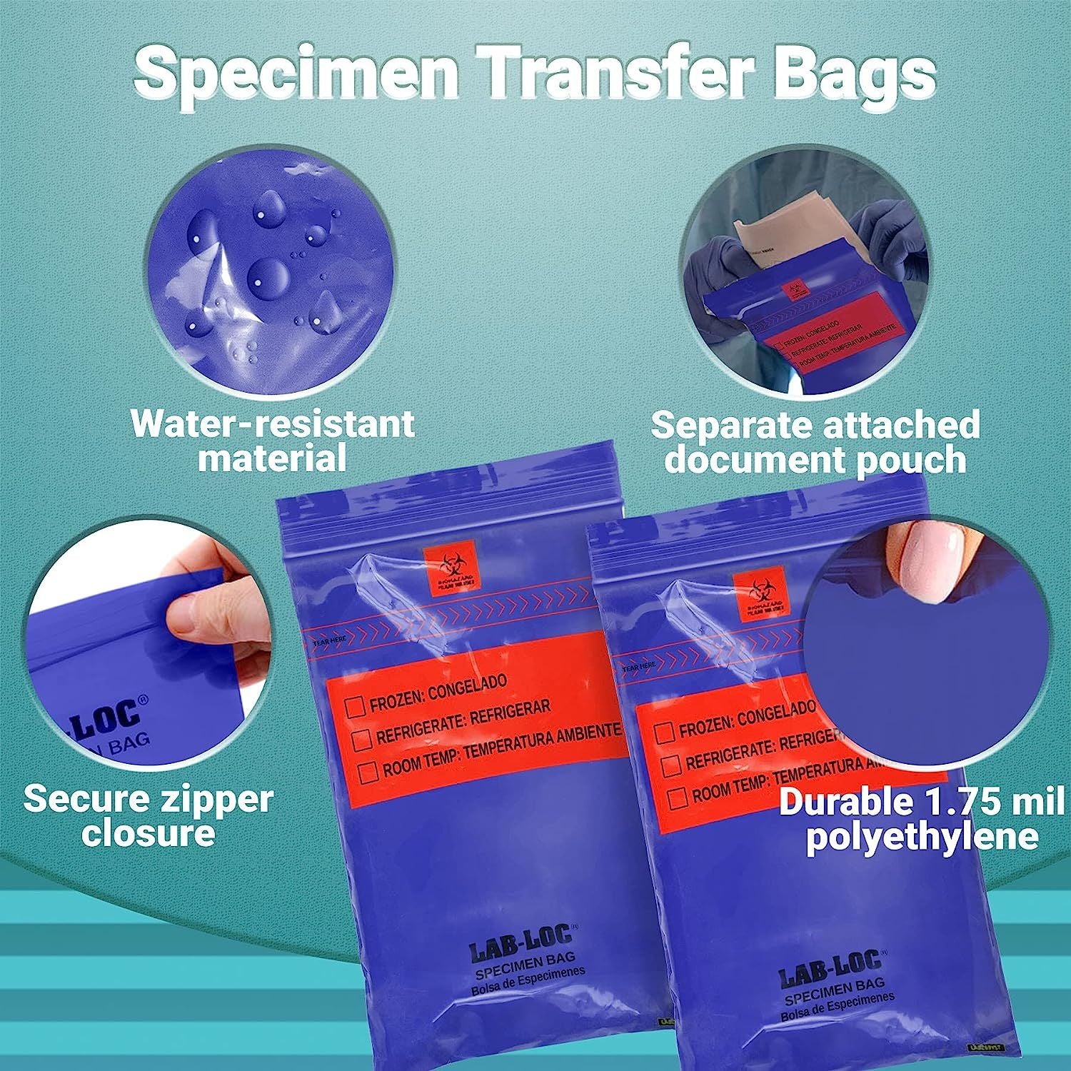 Pack of 1000 Specimen Transfer Bags 6 x 9. Low Density polyethylene Printed Bags 6x9. Blue Plastic Bags 1.75 mil for Health Needs. Great for Infirmari
