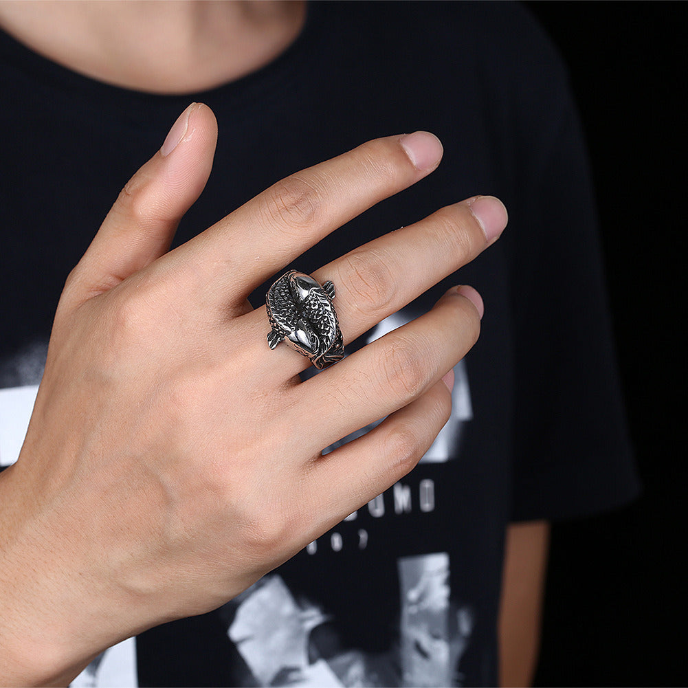 Fish Rings for Men Personality Carving Carp Pattern Mens Womens Rings Punk Style Rock and Roll Party Jewelry