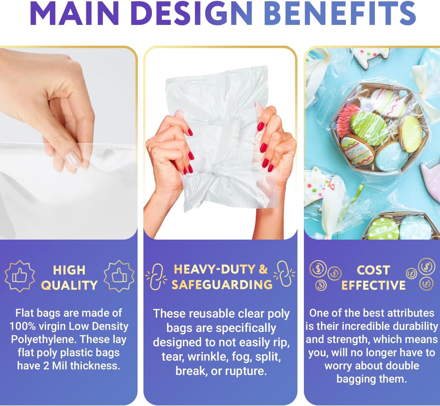 Clear Treat Bags 20" x 30"; Pack of 500 Plastic Clear Gift Bags for Candy; Cookies; Organizing Small Items; 2 Mil Polyethylene Clear Favor Bags with O