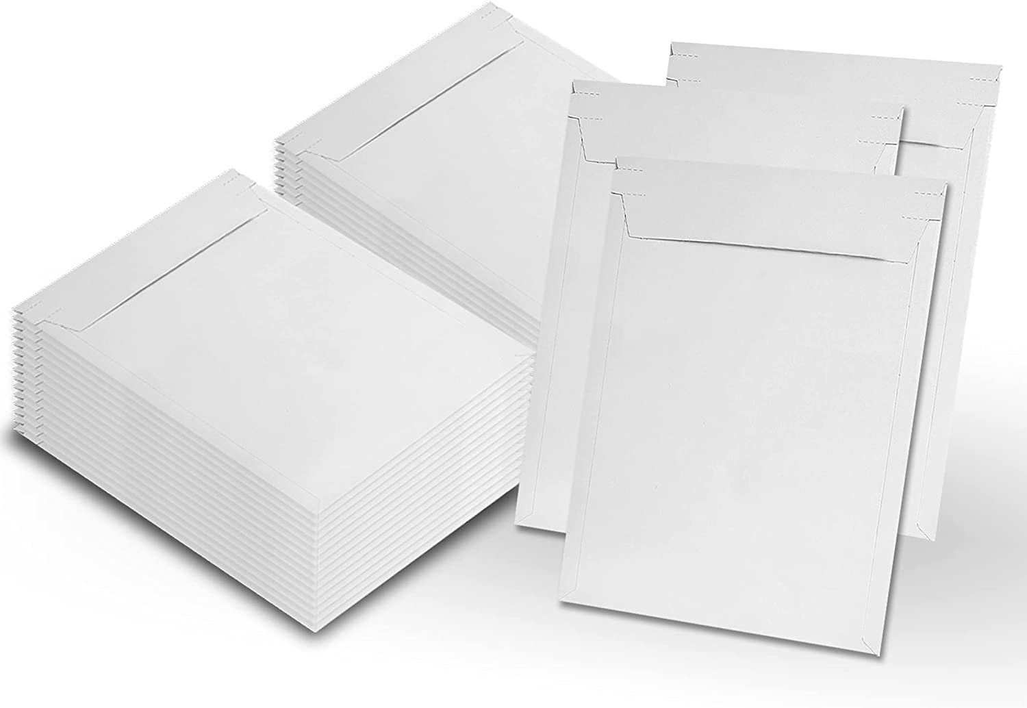 Pack of 100 White Rigid Photo Mailers 12.5 x 9.5 Paperboard Stay Flat Mailers with Self Sealing; No Bend 12 1/2 x 9 1/2 Documents Chipboard Envelopes for Mailing Shipping Packing and Packaging