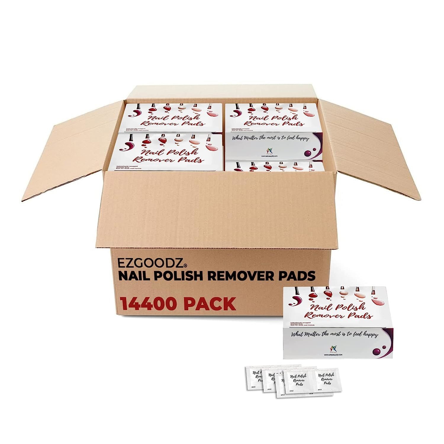 Nail Polish Remover Pads in Bulk. Pack of 14400 Medium Remover Wipes. Non-Sterile Saturated Napkins 2-ply. Non-Woven Cleansing Pads Set with Aloe; Panthenol. Individually Wrapped; Non-Acetone.
