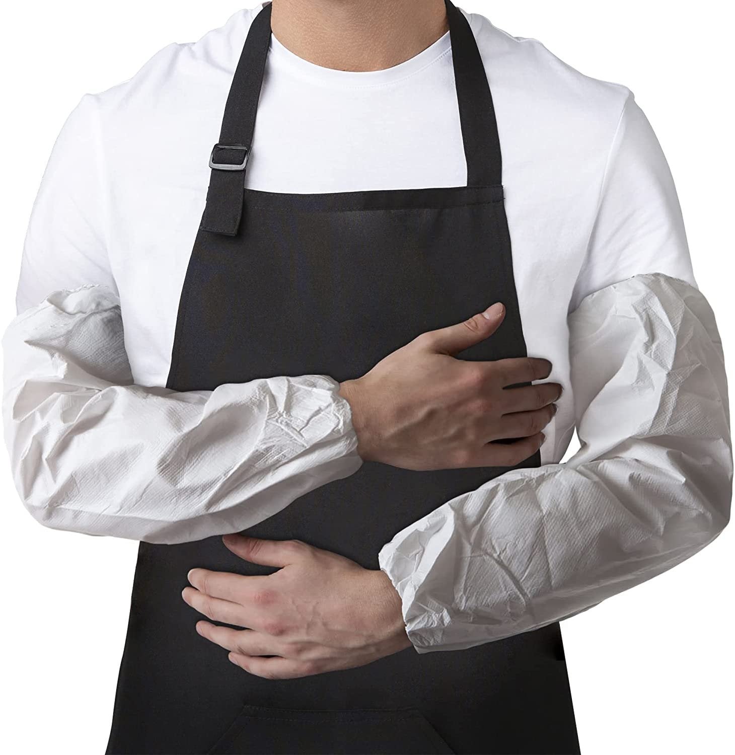 Disposable White Oversleeves 18". Waterproof Laminated Protective PPE Arm Covers