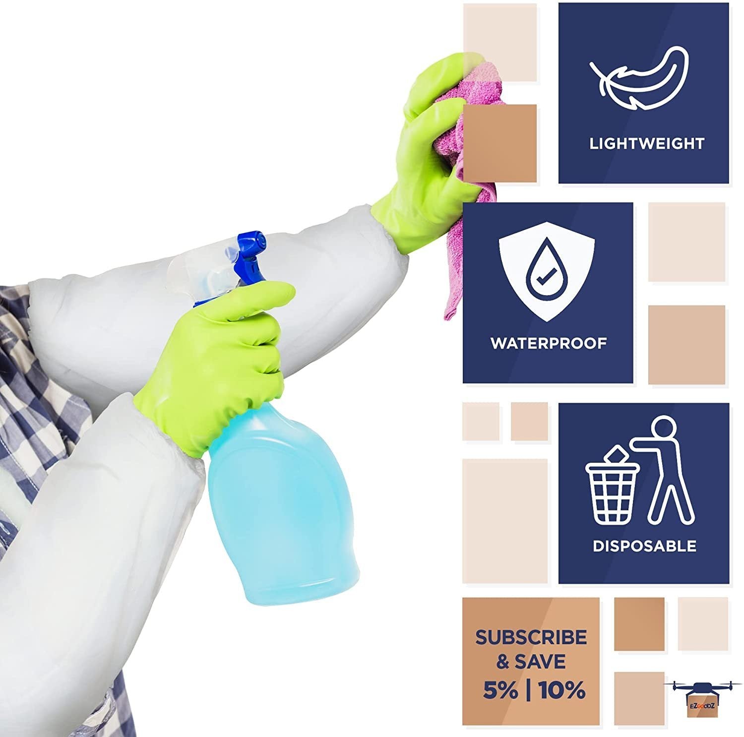 Disposable White Oversleeves 18". Waterproof Laminated Protective PPE Arm Covers