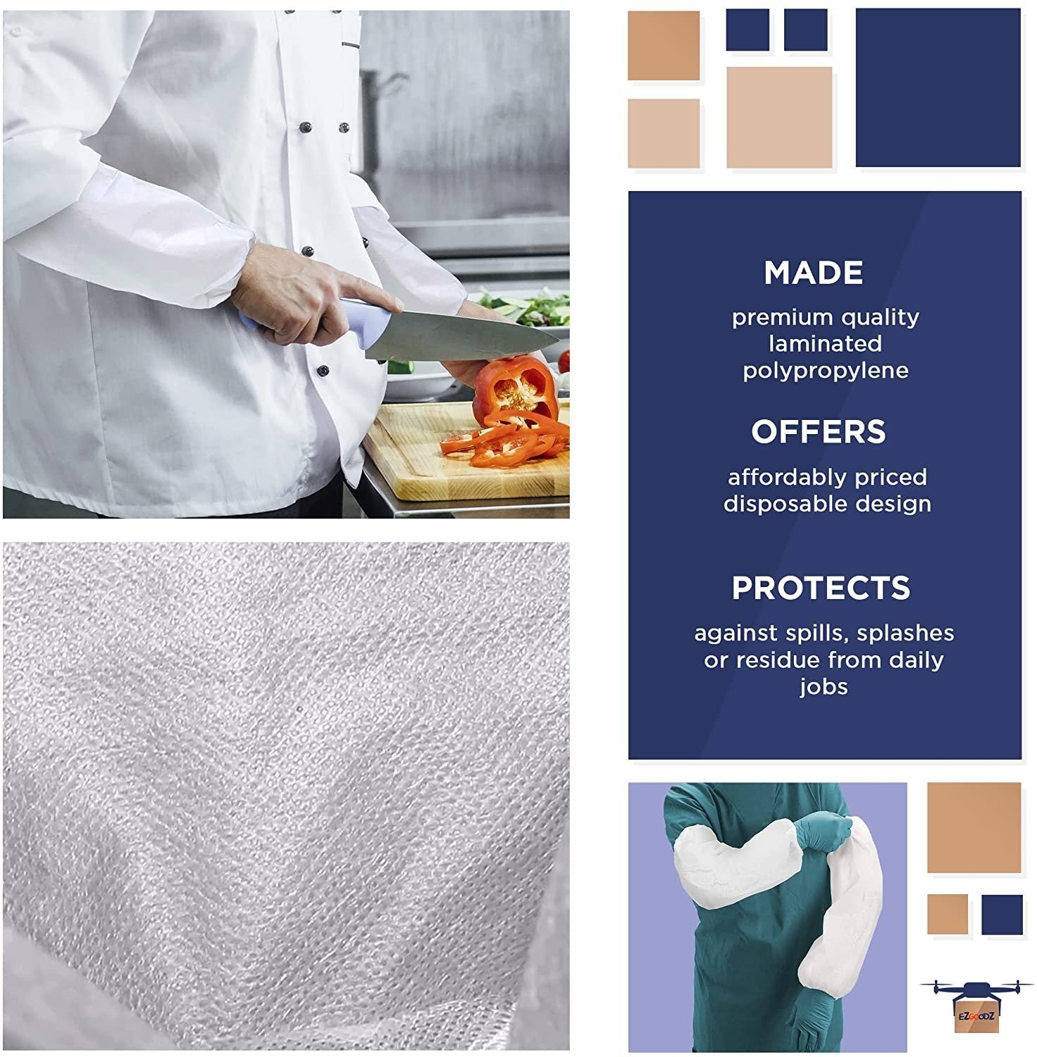 Disposable White Oversleeves 18". Waterproof Laminated Protective PPE Arm Covers