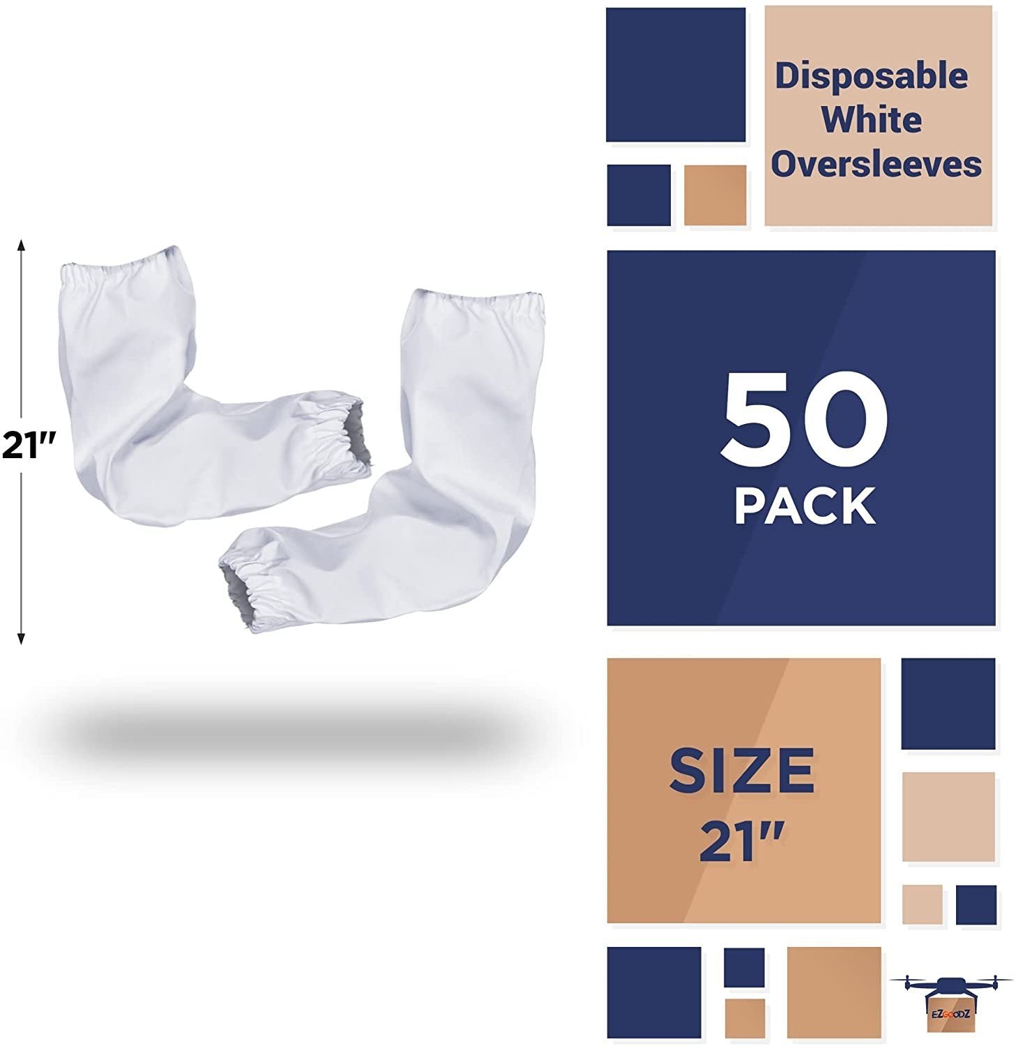 Disposable White Oversleeves 18". Waterproof Laminated Protective PPE Arm Covers