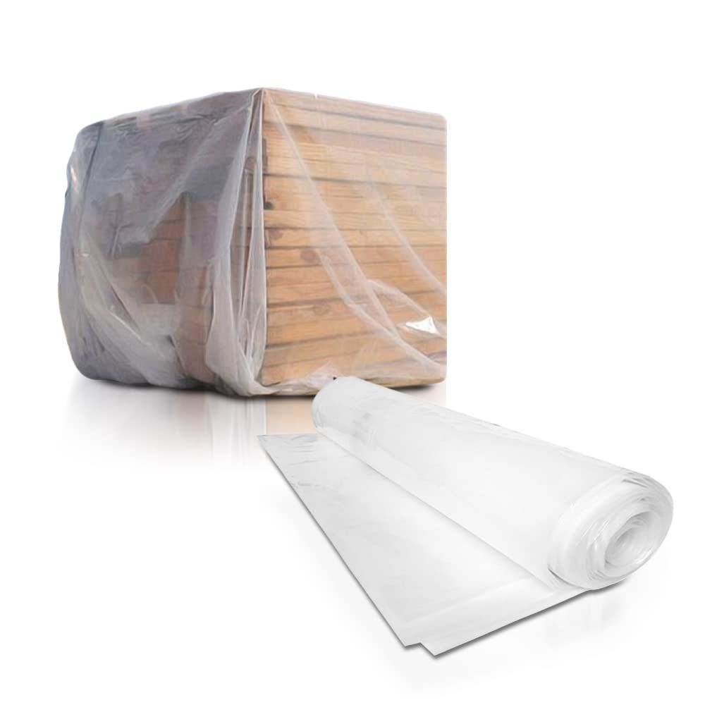 Roll of Polyethylene Tarp 40ft x 100ft. Clear Low Density Plastic Sheet Thickness 4 mil. Commercial Waterproof Poly Cover for Storing and Transporting. Ideal Film for Industrial Applications.