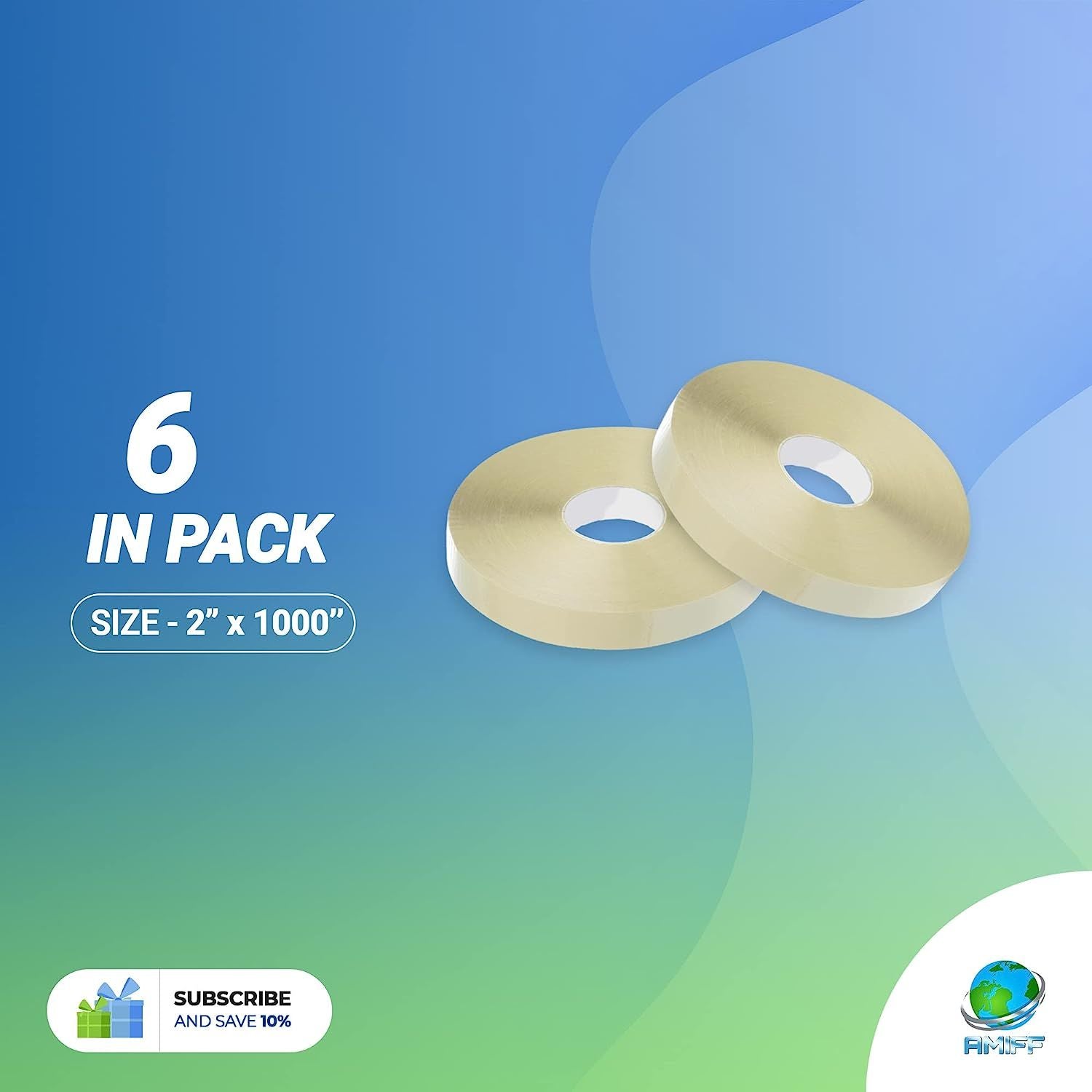 6 Pack 1.9 Mil - 2" x 1000' Clear Hotmelt Adhesive - Sealing Tape. Packing Rolls for Packaging; Shipping Boxes. Household & Office for Box Sealing; Sp
