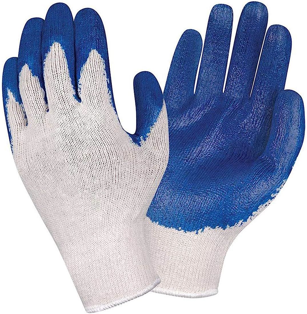 Pack of 24 Blue Latex Palm Coated Knit Gloves 8" M Size. Cotton Polyester Gloves