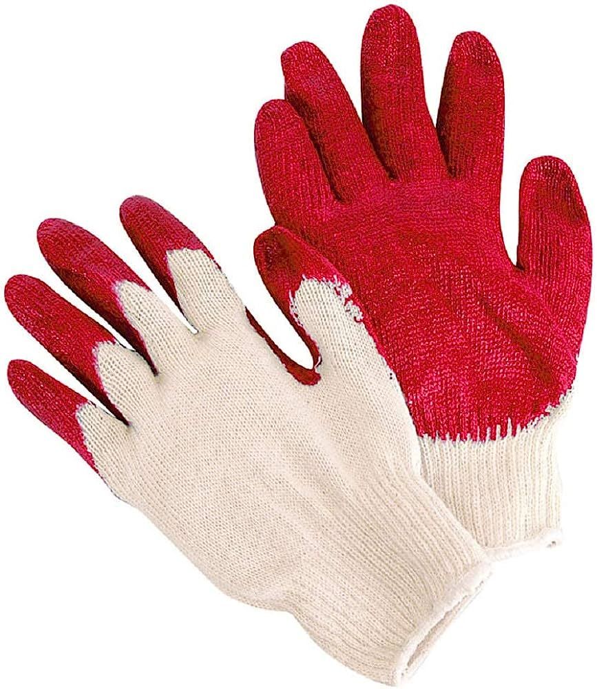 Pack of 24 Red Latex Palm Coated Knit Gloves 9" L Size. Cotton Polyester Gloves. Washable Gloves