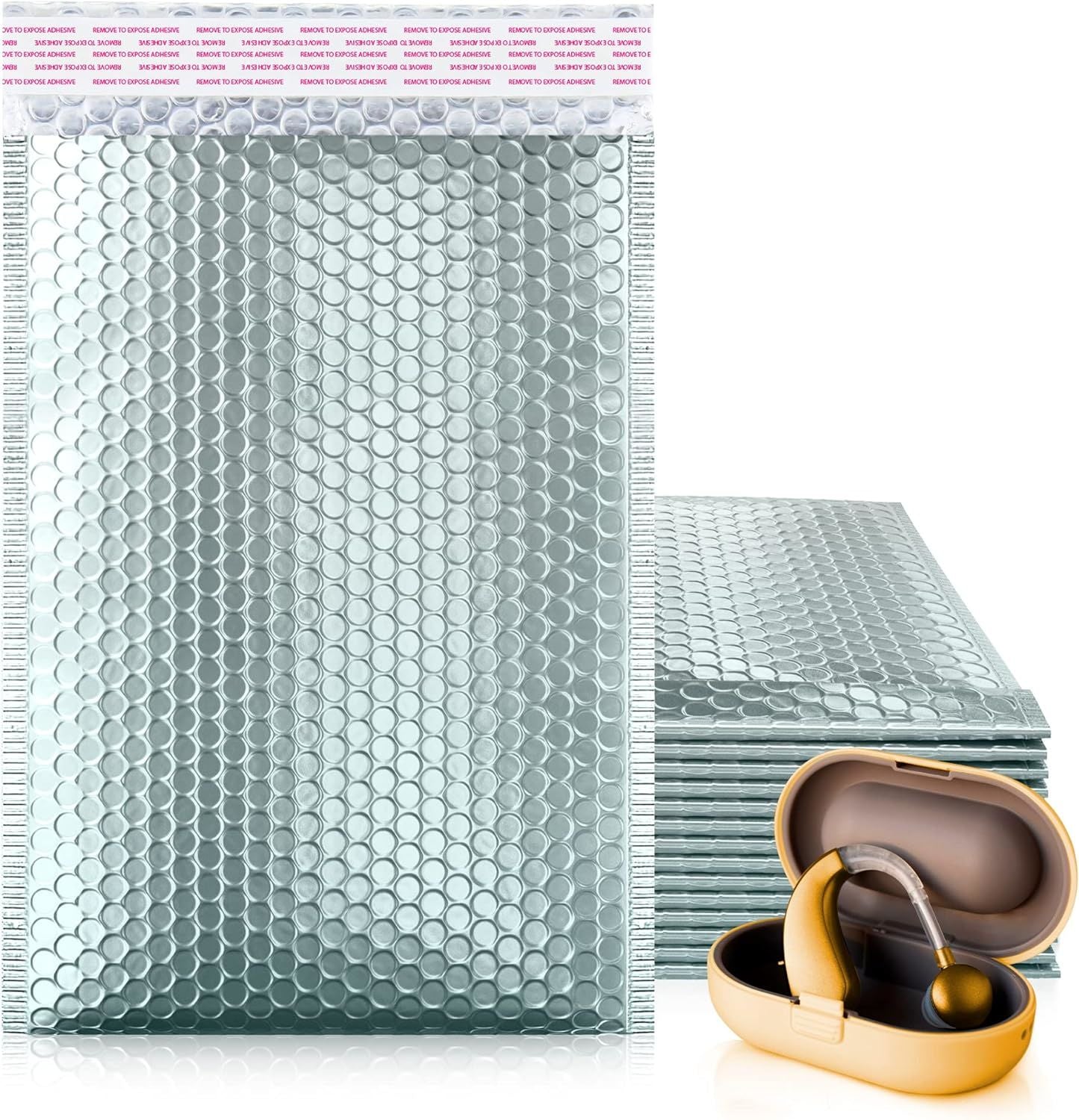 Metallic Ice Blue Bubble Mailers 6.5 x 9; Poly Padded Envelopes Pack of 10; Self Adhesive Padded Shipping Envelopes; Peel and Seal Mail Bubble Envelopes; Water-Resistant Bubble Padded Mailers