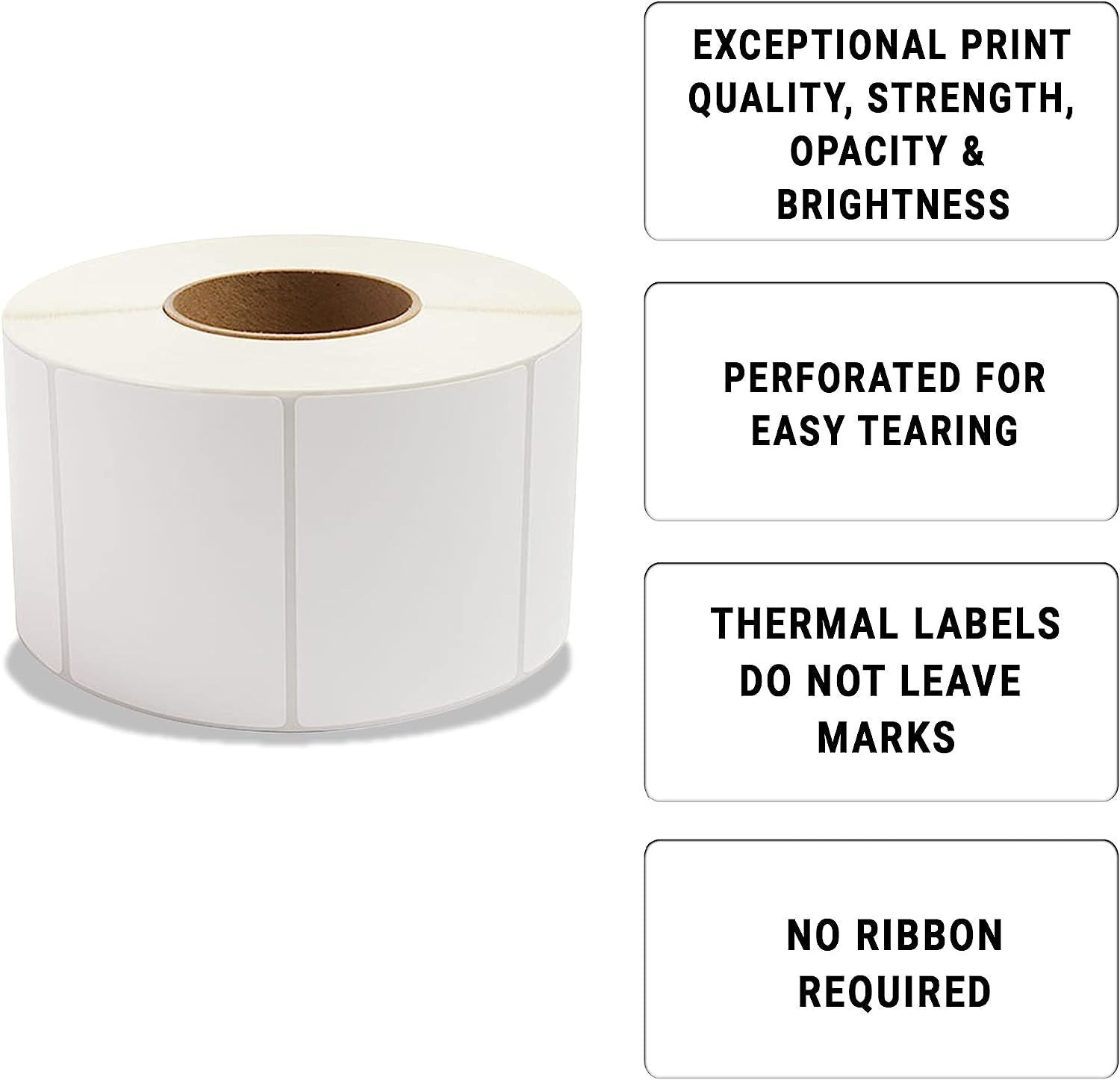 White Thermal Transfer Labels 4" x 3" Polypropylene. Pack of 7820 Perforated Thermal Shipping Labels with 3" core. Self-Adhesive Rolls. Mailing Printi