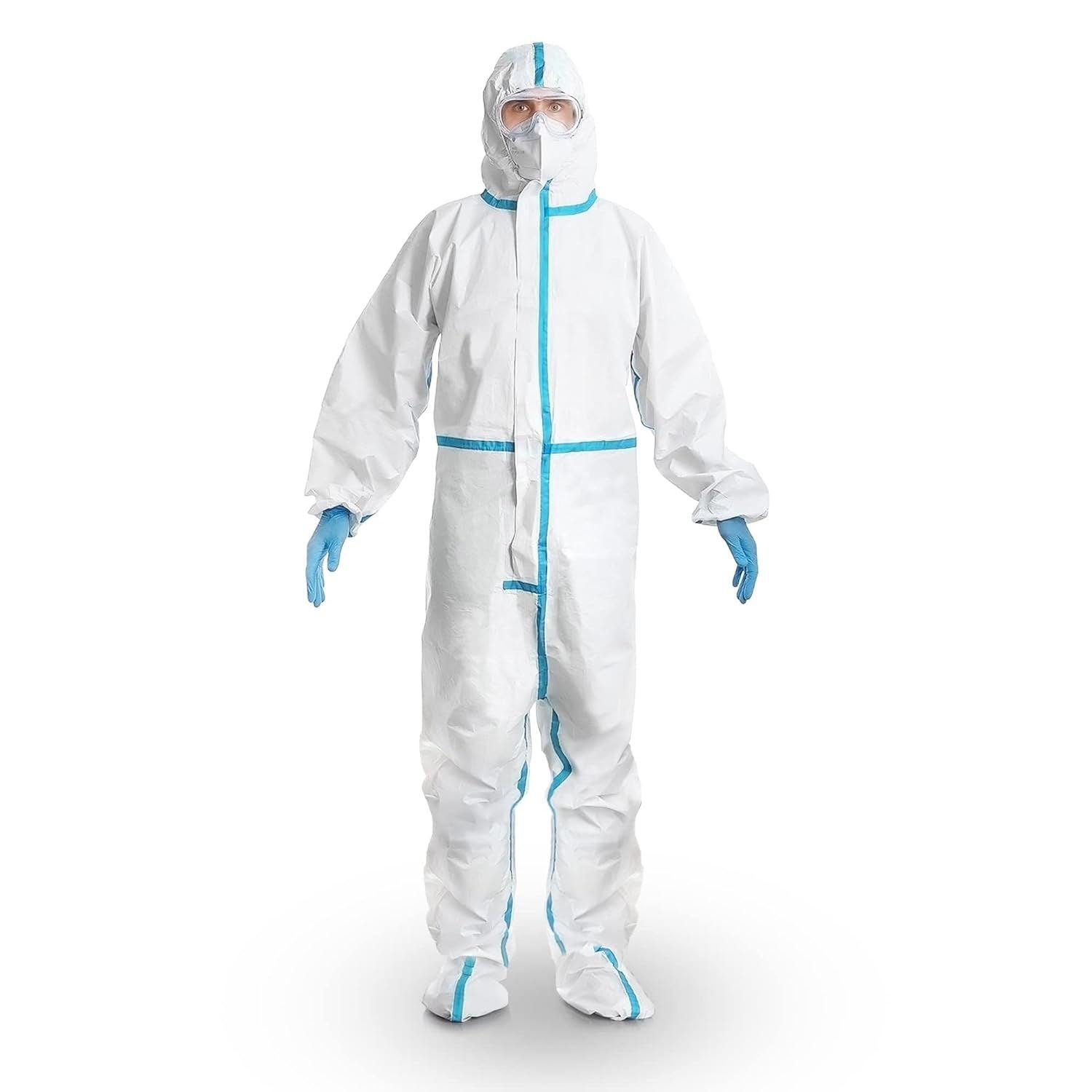 Disposable Coveralls in Bulk. Pack of 25 White Polypropylene 50 gsm Overalls with Waterproof Microporous Film. Laminated XX-Large Full Body Protective Suits with Hood and Boots. Unisex PPE.