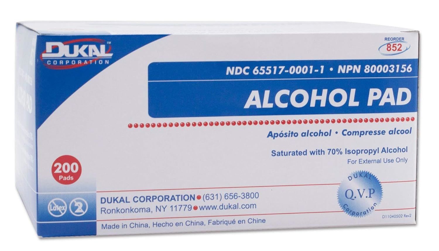 Dukal Alcohol Pads. Pack of 200 for Skin Antiseptic Cleansing. 2-ply Disposable Pads. Non-Woven; Non-sterile. 70% Isopropyl Alcohol. Single-use.