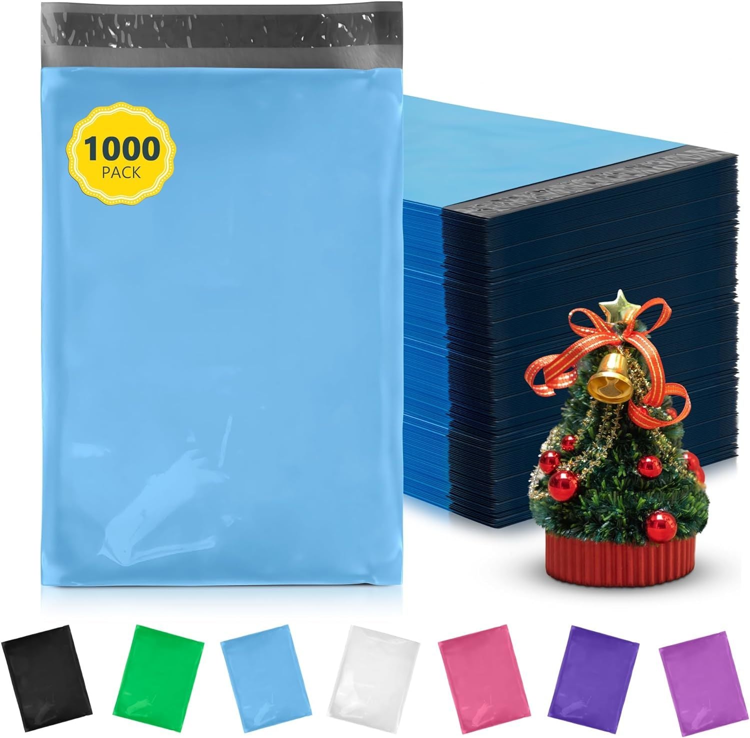 Poly Mailers 7.5 x 10.5. In Bulk Pack of 1000 Blue Plastic Envelopes 2 Mil. Medium Mailing Bags for Clothes. Self-Seal Waterproof Shipping Packages 7.5x10.5 for Clothing; Small Business