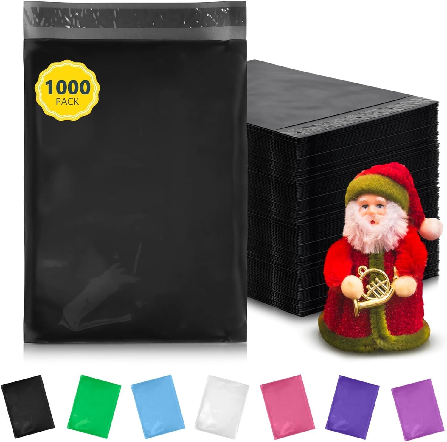 Black Poly Mailers 7.5" x 10.5"; Pack of 1000 Waterproof Shipping Bags for Small Business; 2 mil Thick Tear-Resistant Poly Mailer Bag; Self-Sealing Plastic Mailing Bags for Clothes; Shoe Boxes