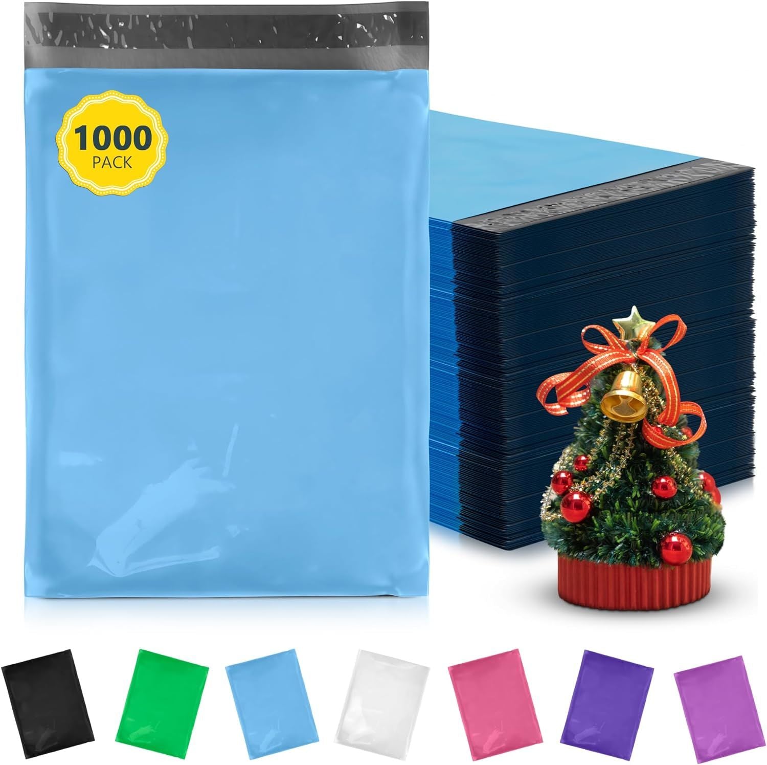 Poly Mailers 10 x 13. In Bulk Pack of 1000 Blue Plastic Envelopes 2 Mil for Clothes. Medium Apparel Mailing Bags. Self-Seal Waterproof Shipping Packages 10x13 for Clothing; Small Business