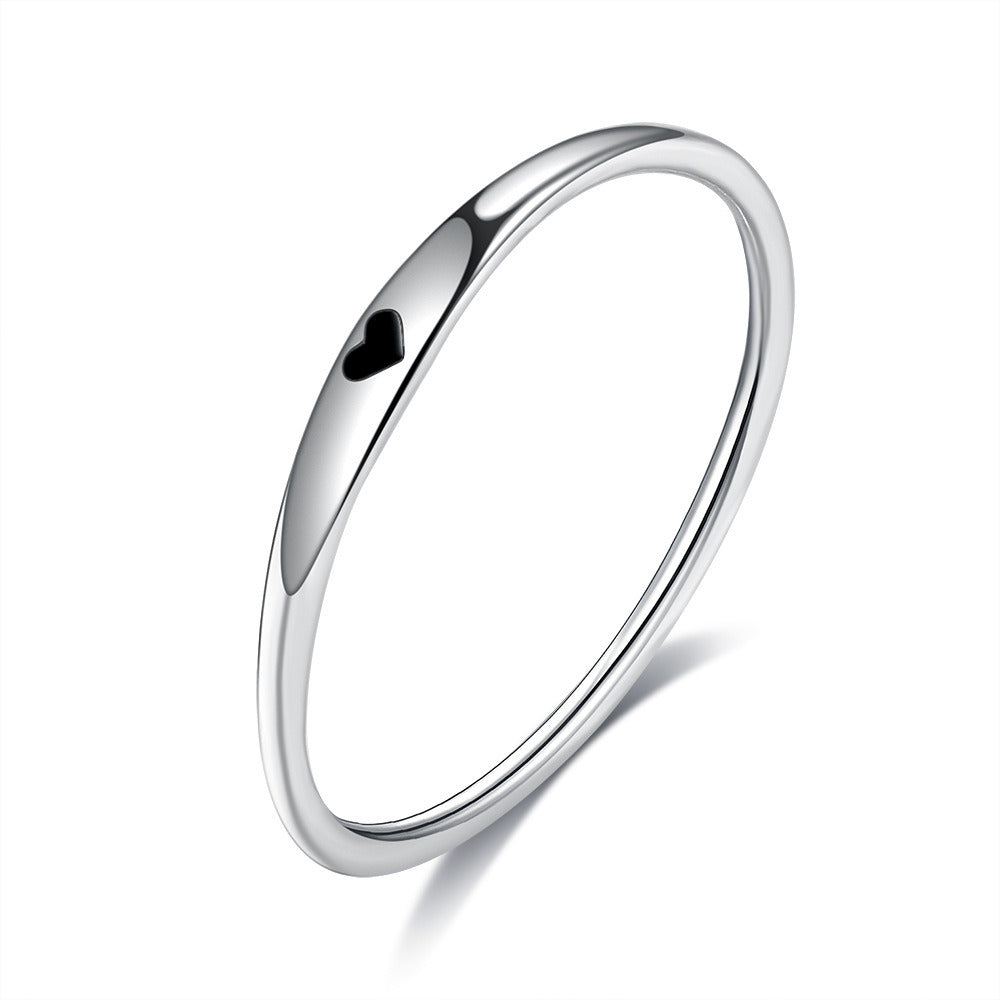 Plated SilverRound Circle Pure Finger Ring Simple Heart Engrave Rings for Women Wedding Engagement Jewelry