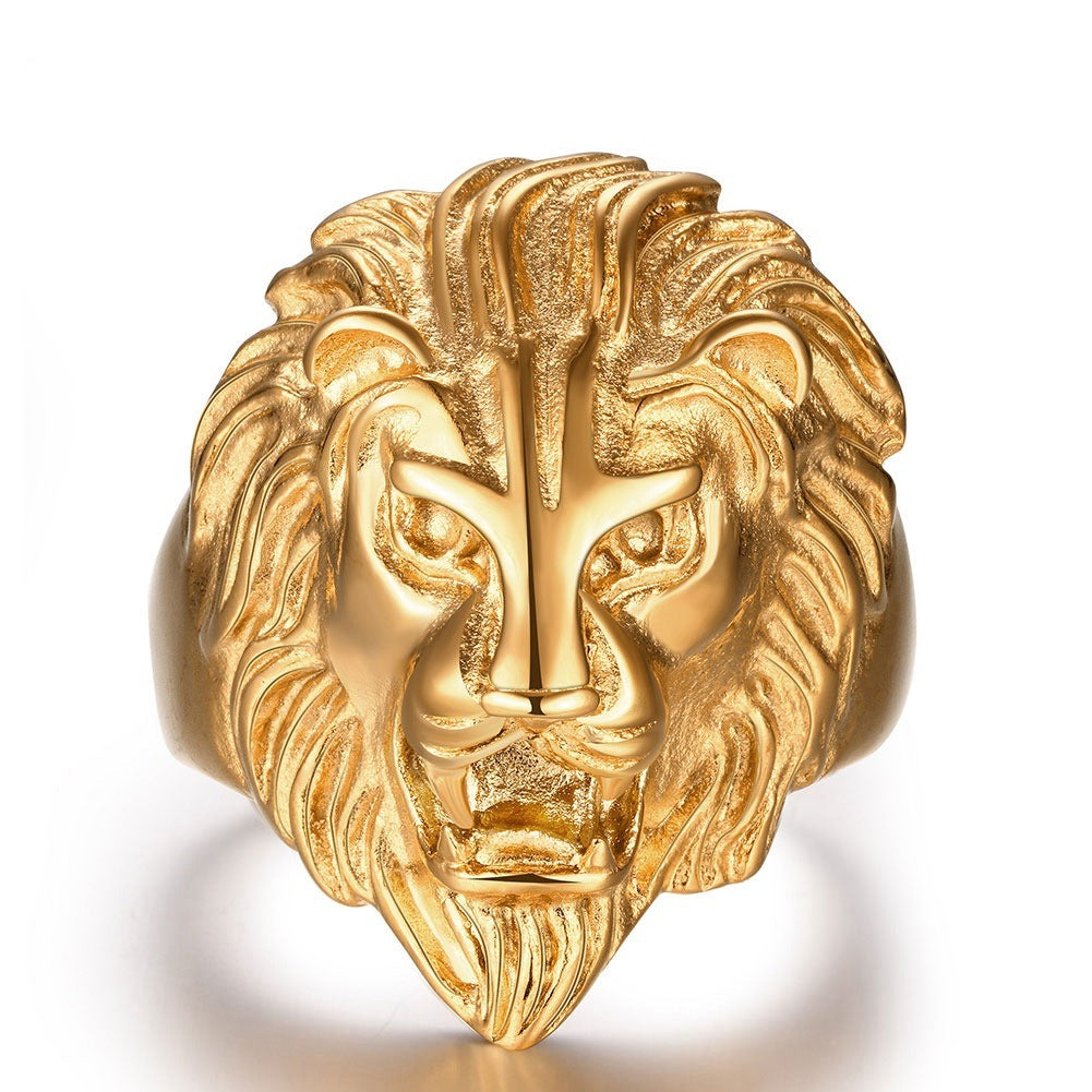 Plated Gold Lion Head Ring for Men Fashion Finger Jewelry Biker Ring