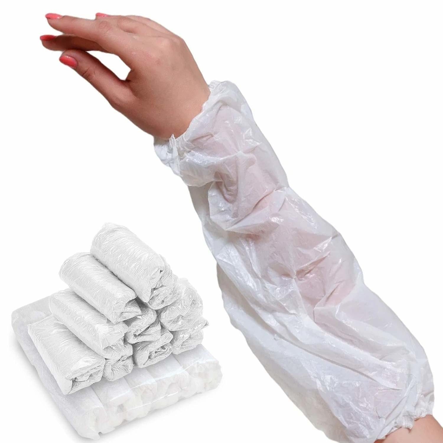 Disposable White Oversleeves 18". Pack of 2000 Plastic Waterproof PPE Arm Covers with Elastic Wrist; Elbow. Polyethylene 1 Mil Thickness Protective Sl