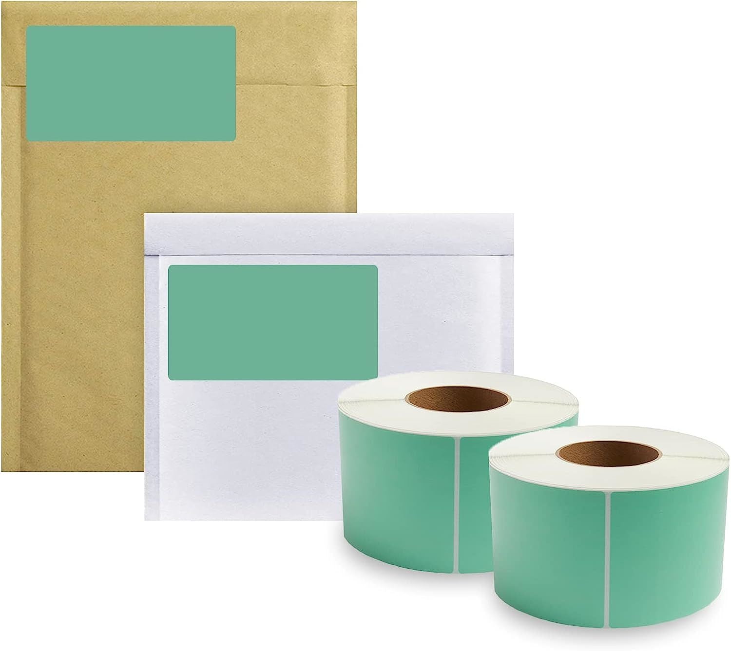 4000 Pack of Green Thermal Transfer Labels 4" x 6" with 3" Core. Perforated Thermal Shipping Label. Self-Adhesive Rolls. Mailing Postage Printing Roll