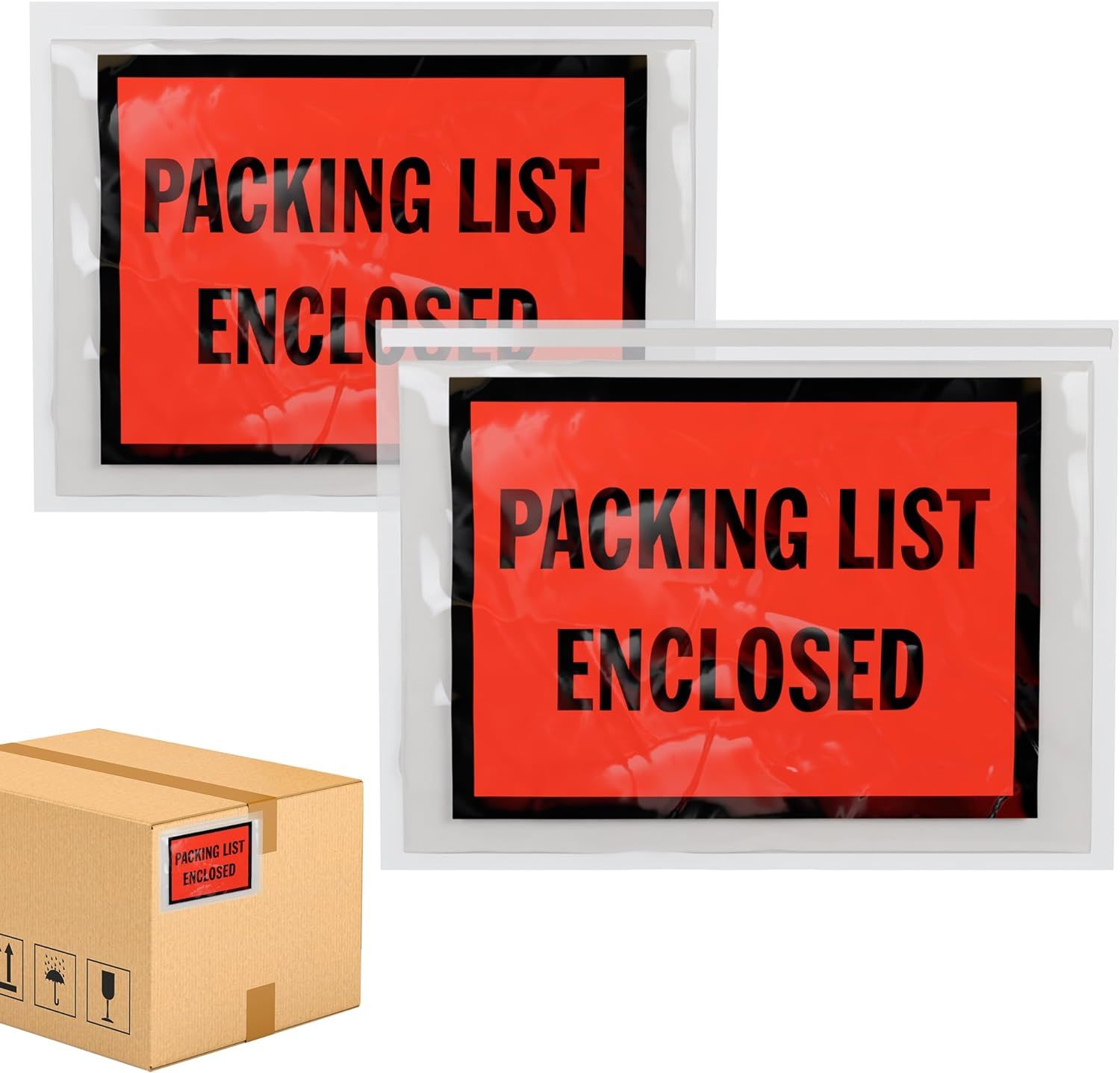 Pack of 1000 Packing List Enclosed Envelopes 7 x 5 Full Face Packing Slip Envelopes 7x5 Adhesive Pouches for Invoices 2 Mil Clear Plastic Bags. Red Panel. Back side Document Loading; Packaging.