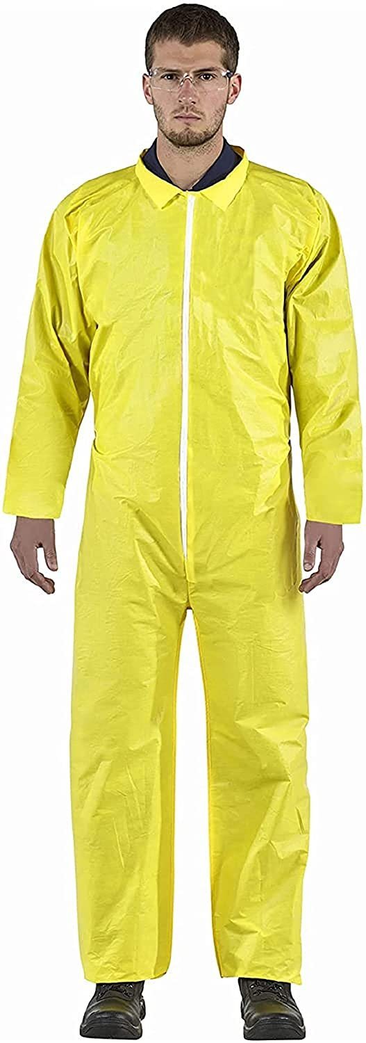 Disposable Coveralls for Men; Women; Pack of 25 Yellow XX-Large Hazmat Suits Disposable; PP+PE 82gsm Disposable Coverall Suit with Cut Wrists; Ankles; Waterproof Hazmat Suit Costume