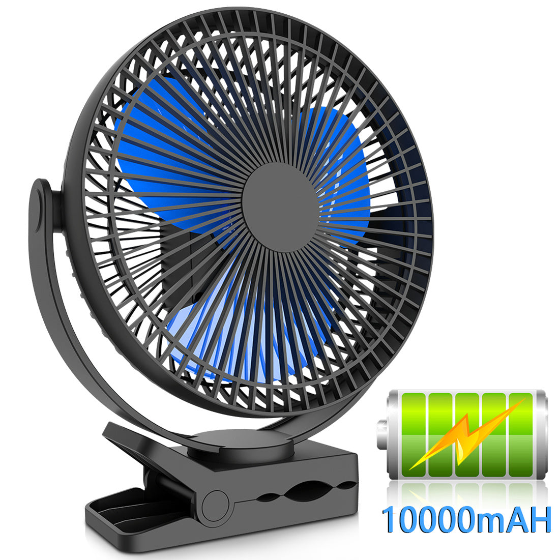 10000mAh Rechargeable Portable Fan, 8-Inch Battery Operated Clip on Fan, USB Fan, 4 Speeds, Strong Airflow, Sturdy Clamp for Personal Office Desk Golf Car Outdoor Travel Camping Tent Gym RT