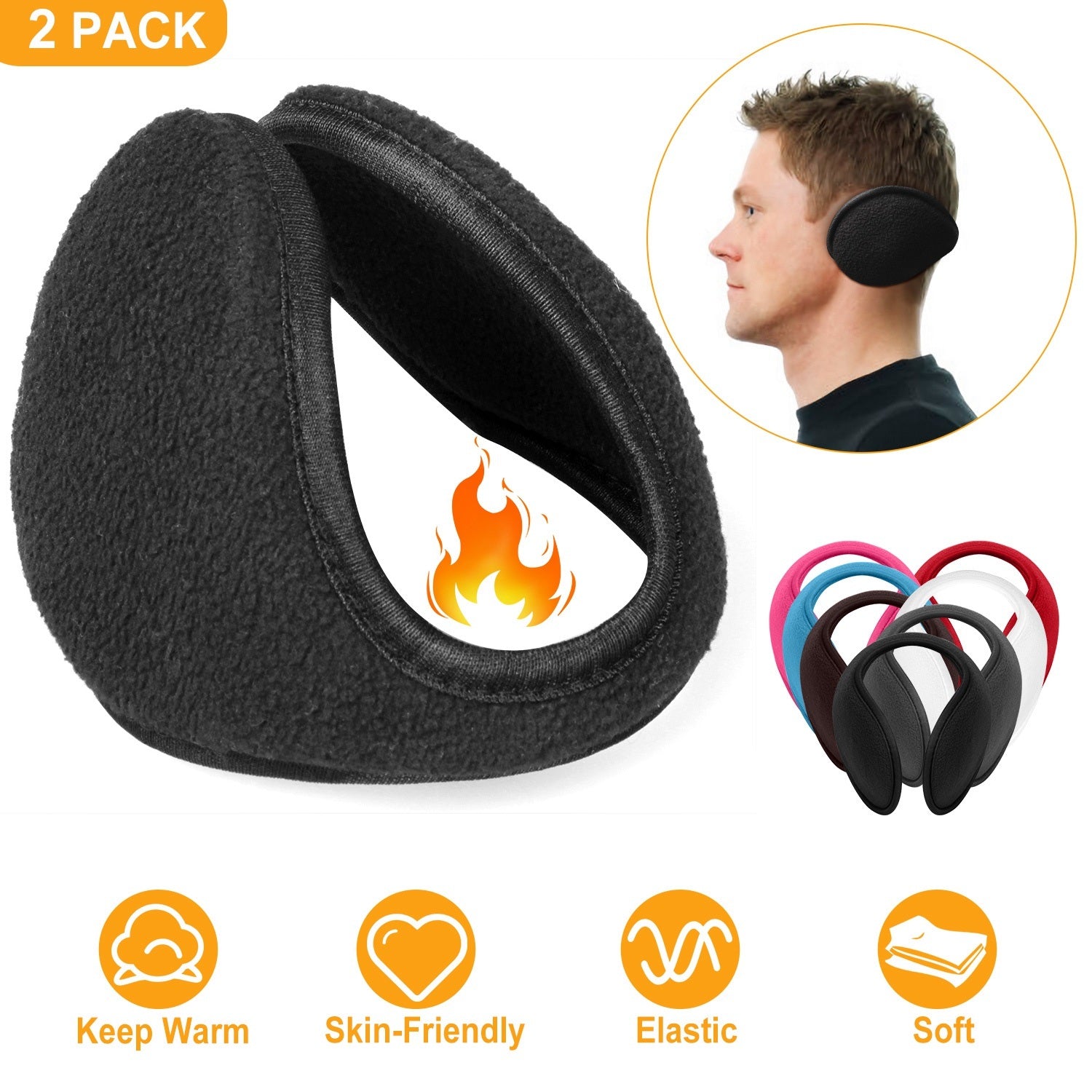 2Pcs Ear Warmers Unisex Winter Earmuffs Behind-the-Head for Winter Running Walking Dog Travel